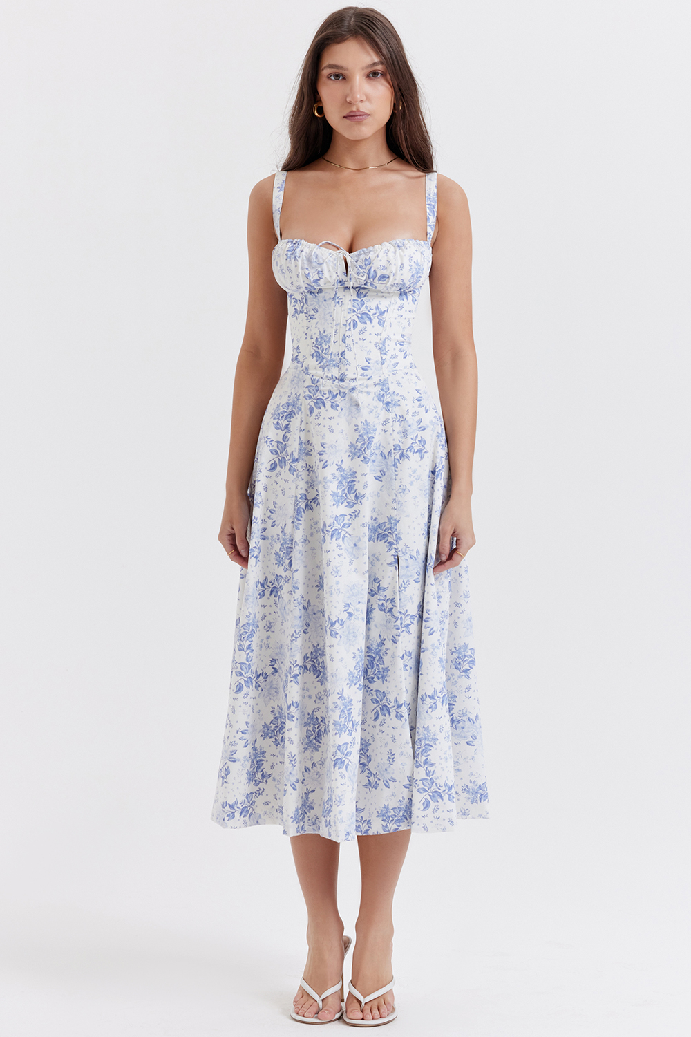 blue print bustier sundress