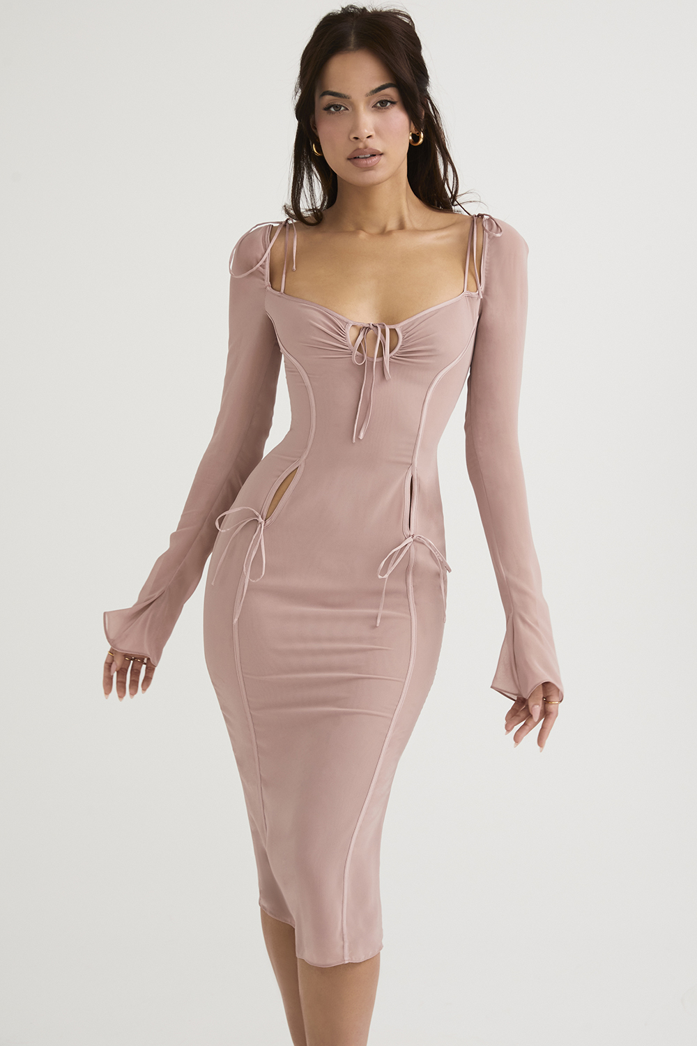 blush cutout midi dress
