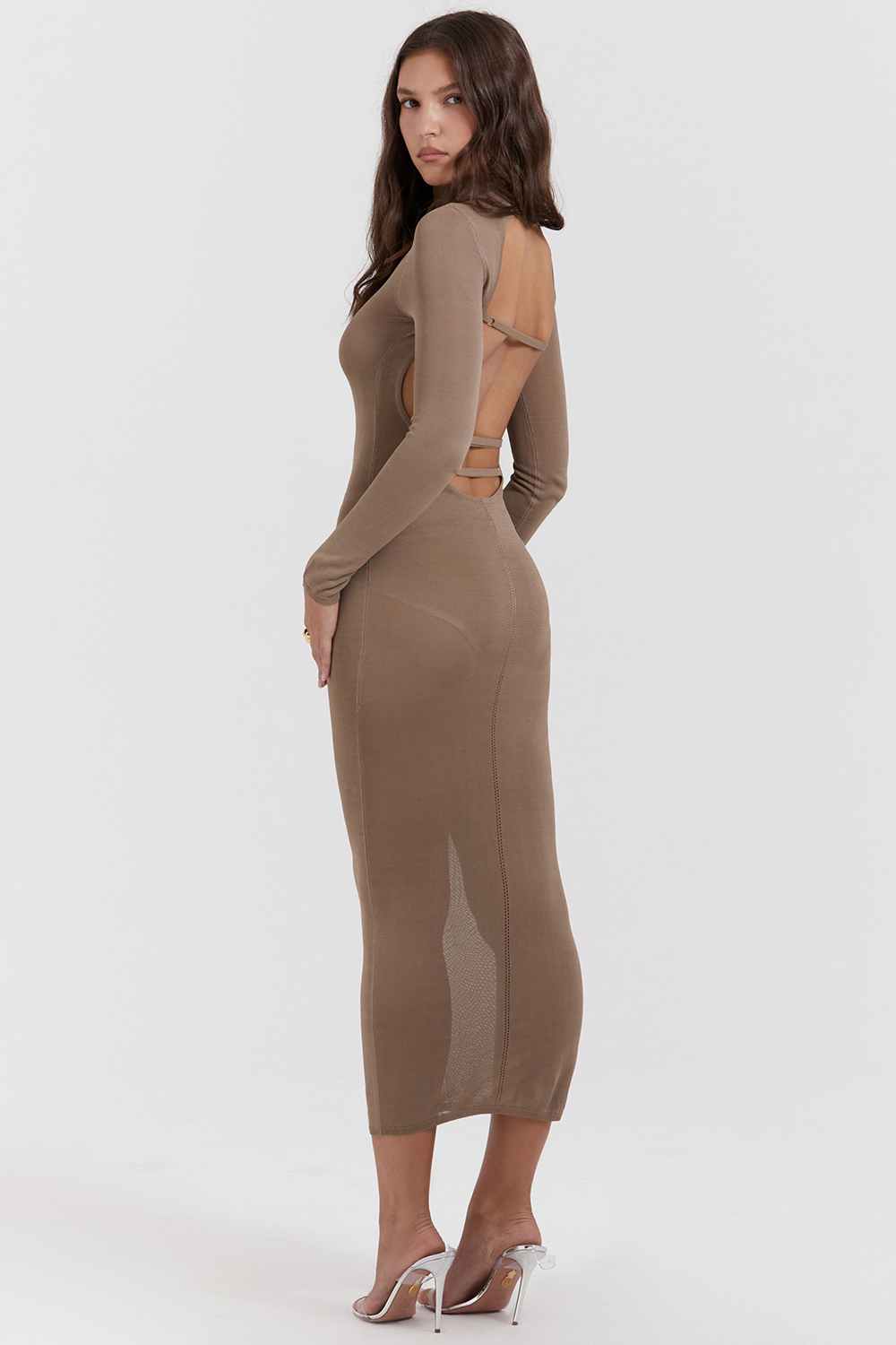 tan knit midi dress