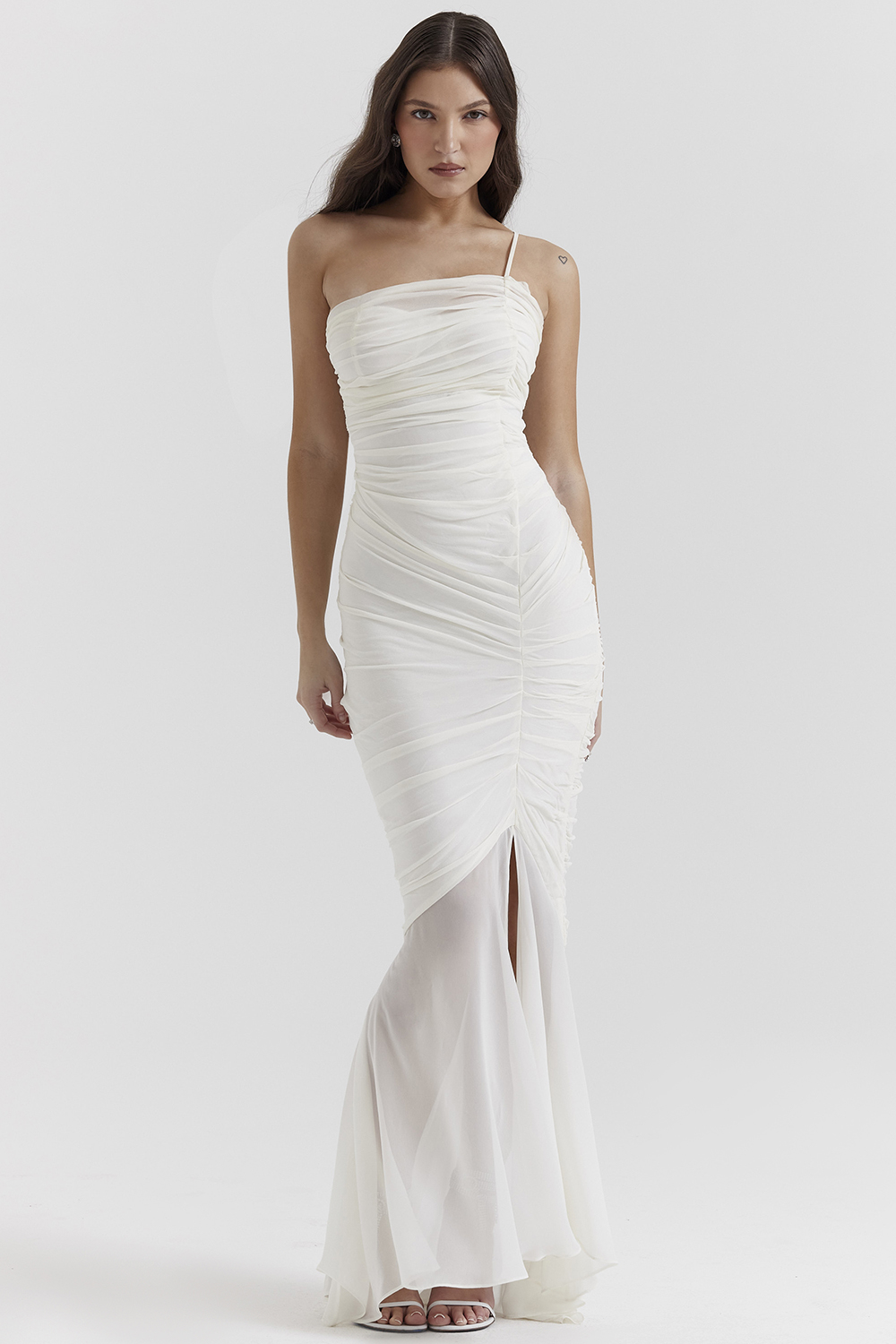 ivory ruched maxi dress