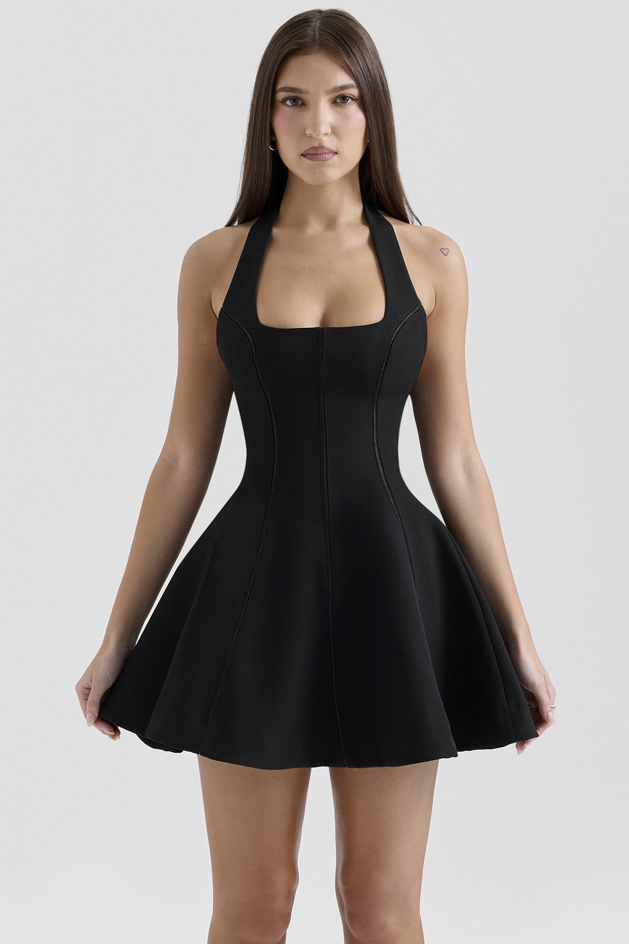 black halter neck bow mini dress