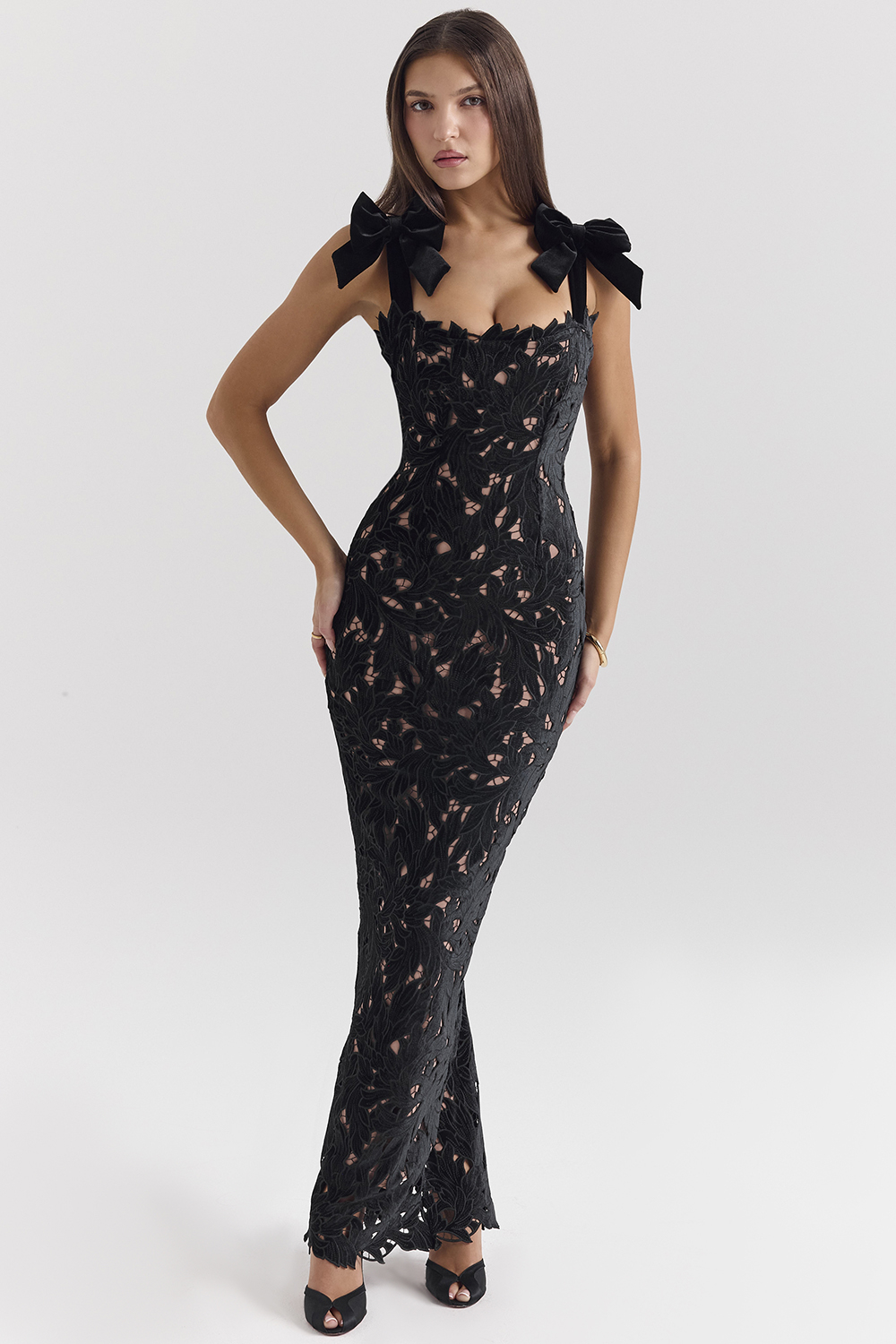 black velvet lace maxi dress