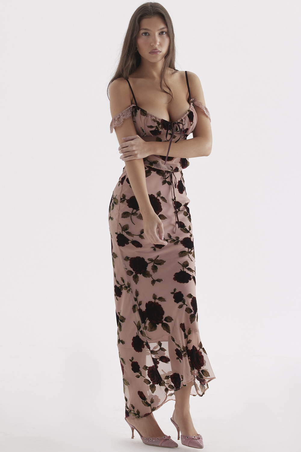 dusty pink devore maxi skirt
