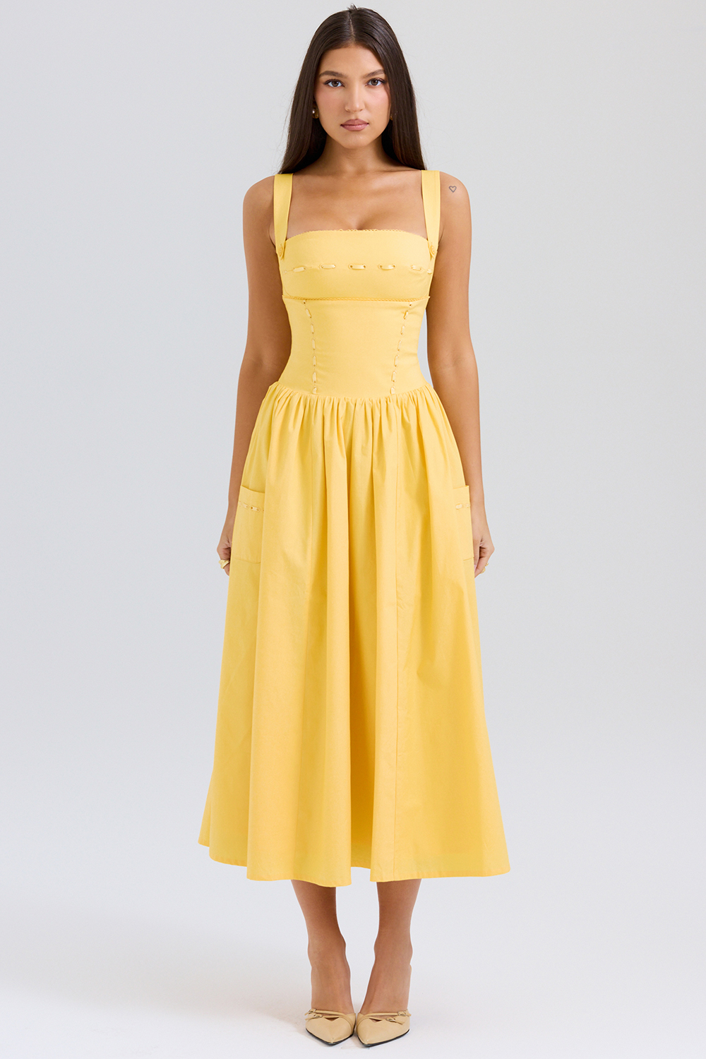 apricot cotton midi sundress