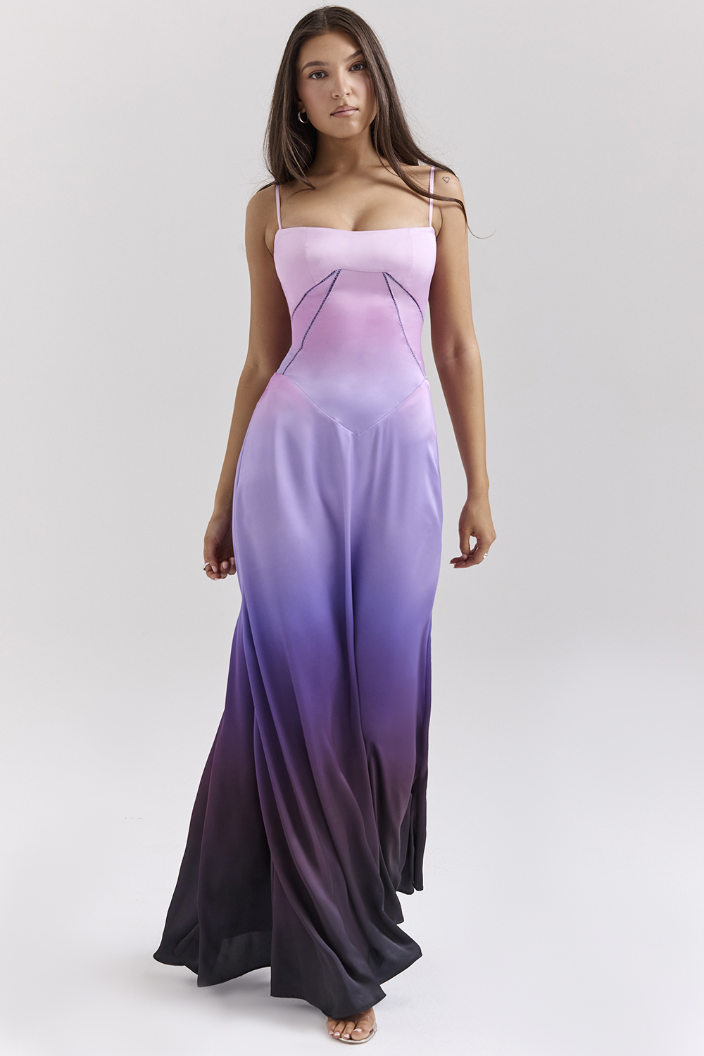 ombre print lace up maxi dress