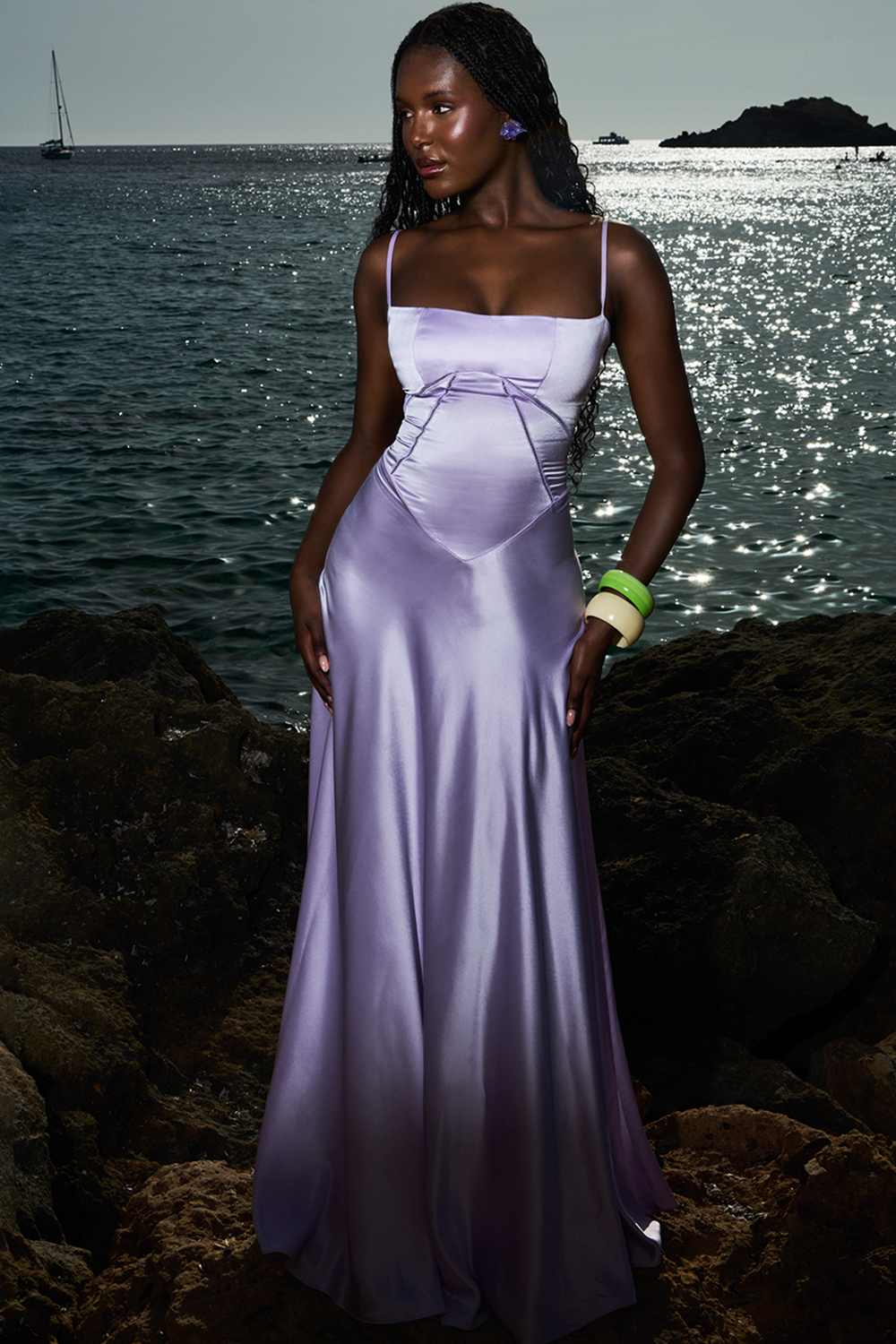 orchid lace up maxi dress