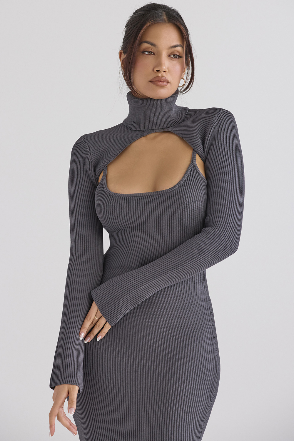 charcoal knit midi dress