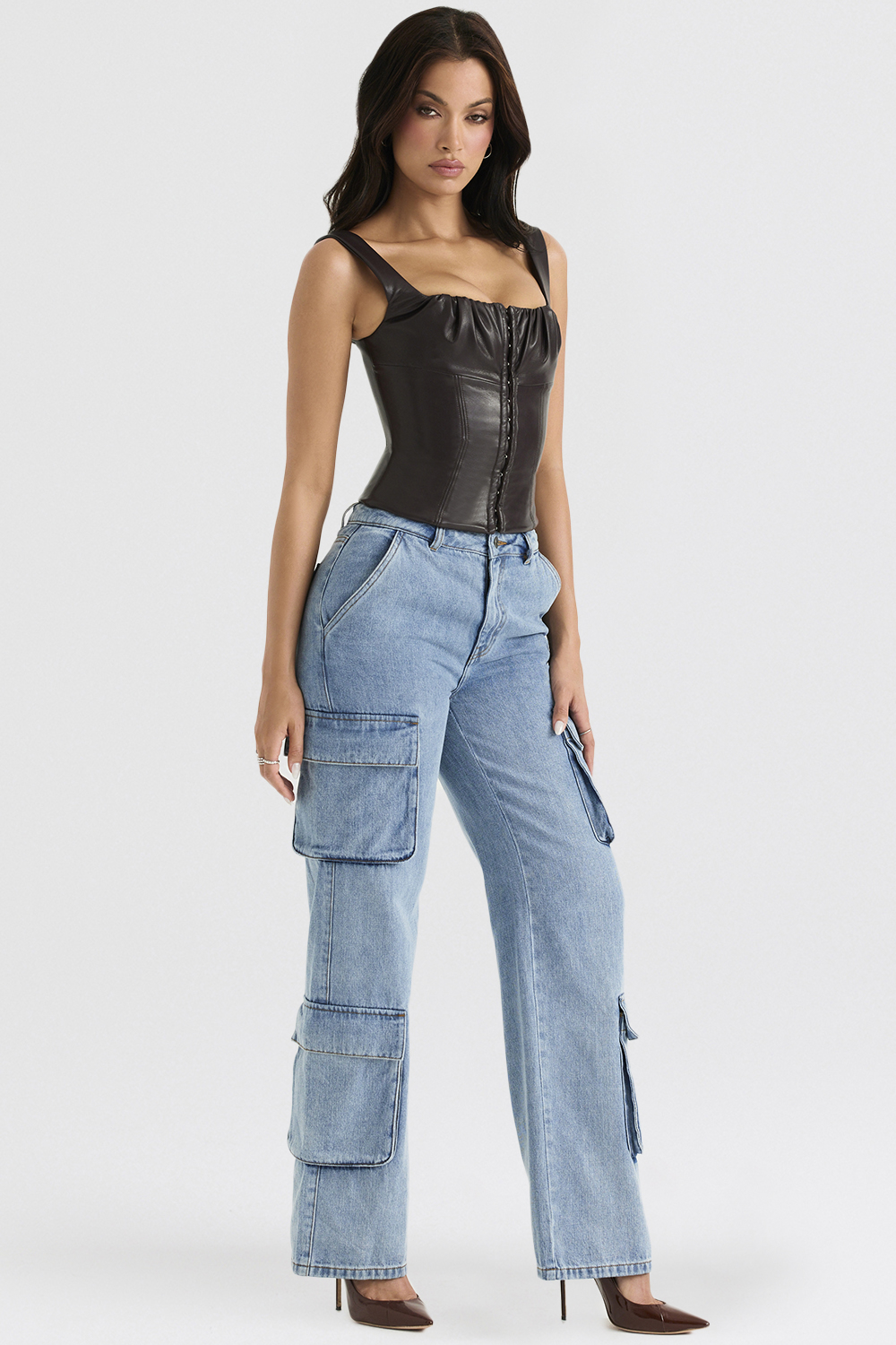 blue washed utility jeans