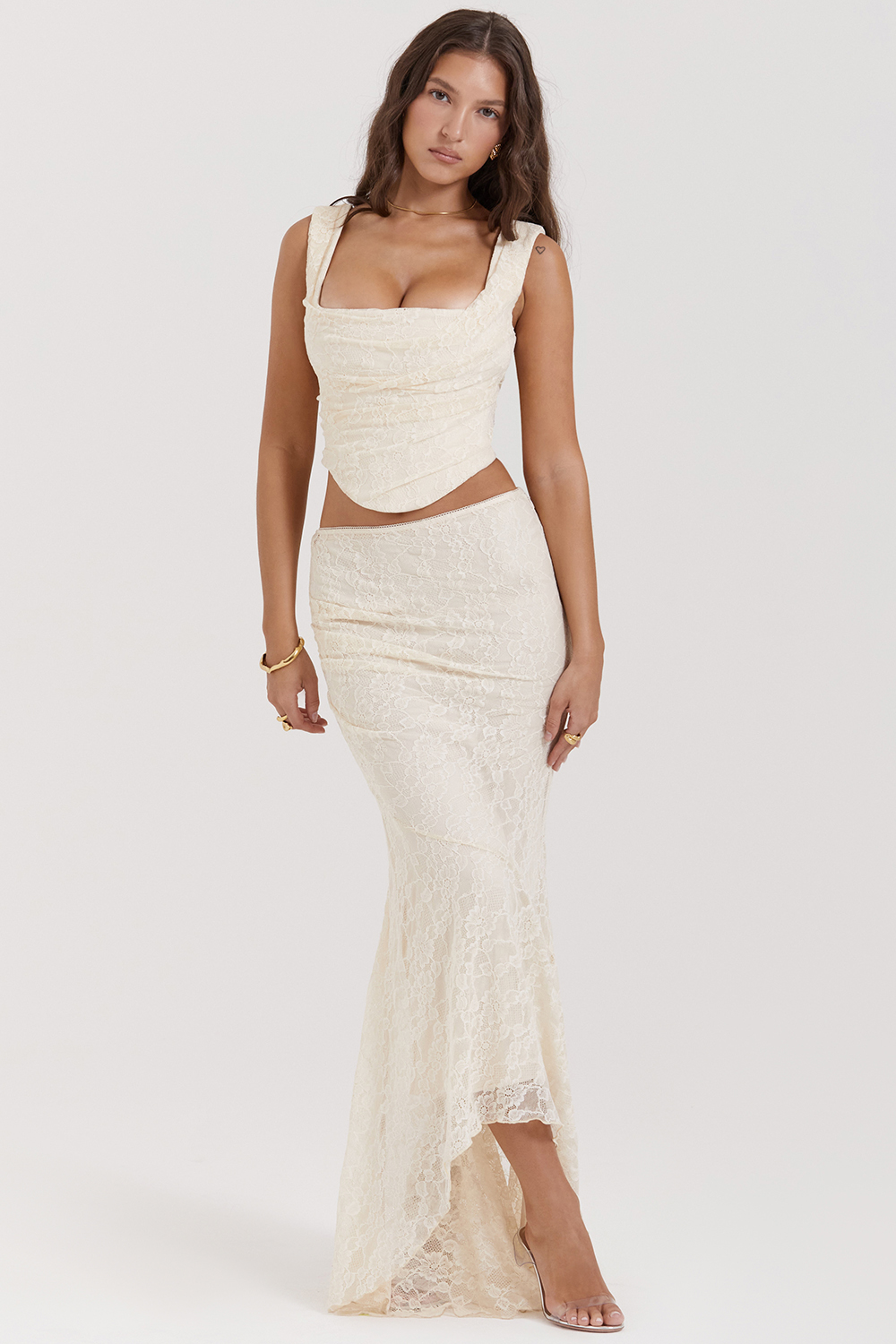 vintage cream lace maxi skirt