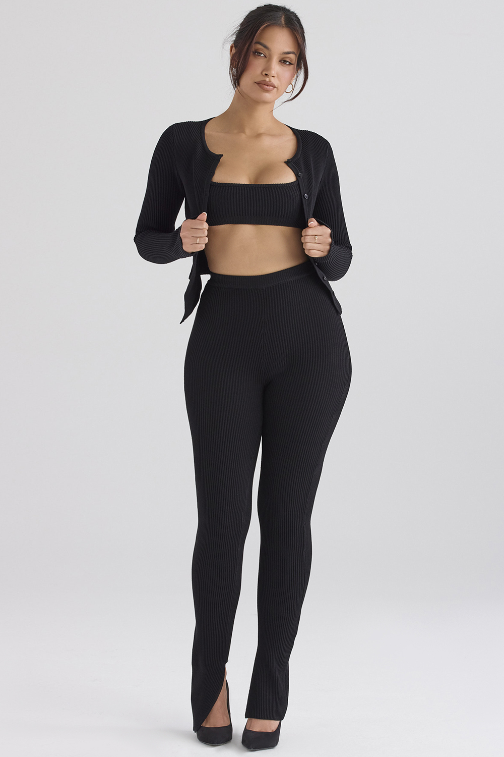 black ribbed knit leggings