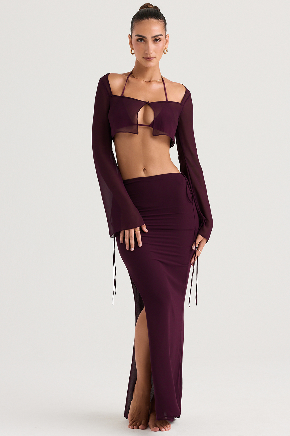 prune cutout maxi skirt
