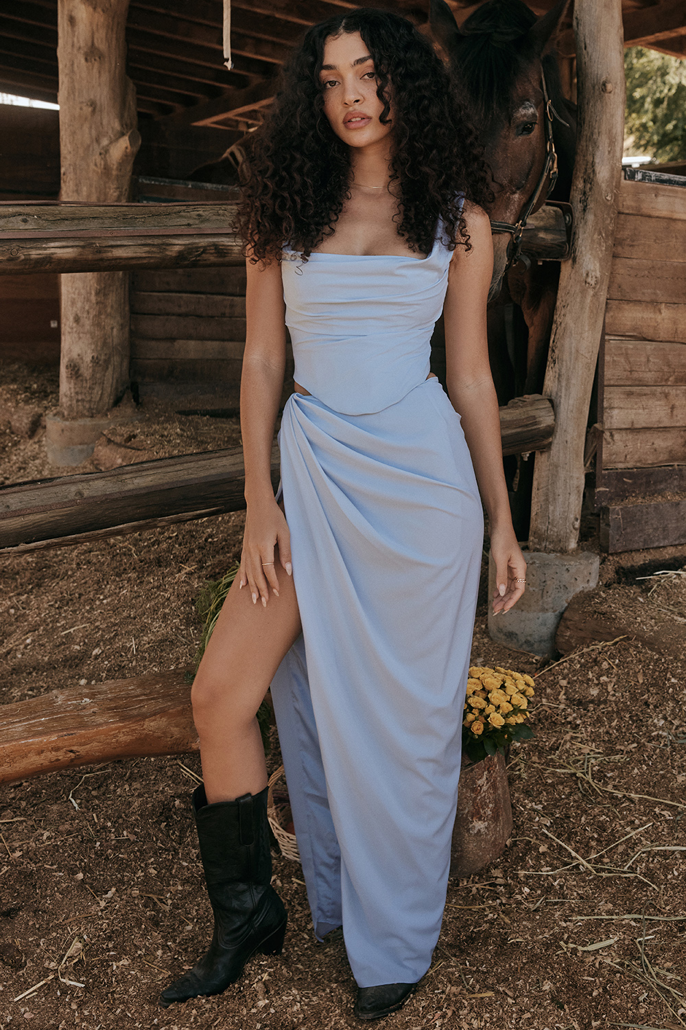 soft blue maxi skirt