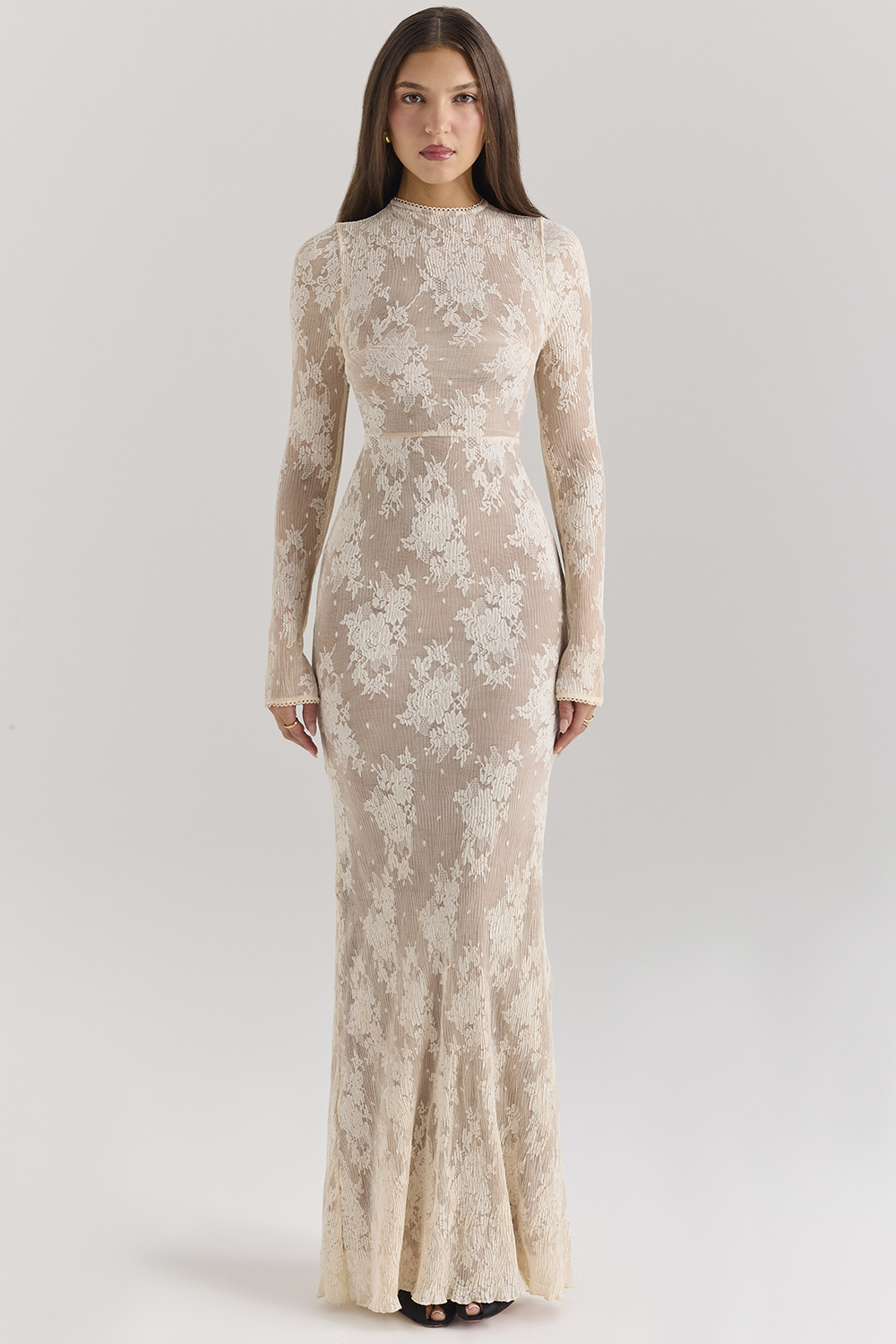 peach lace maxi dress