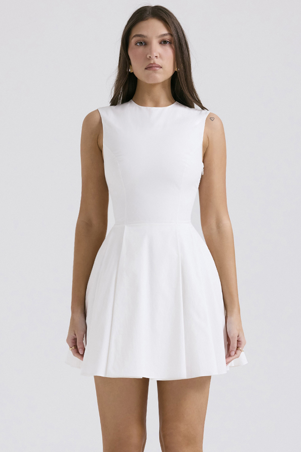 white pleated cotton mini dress