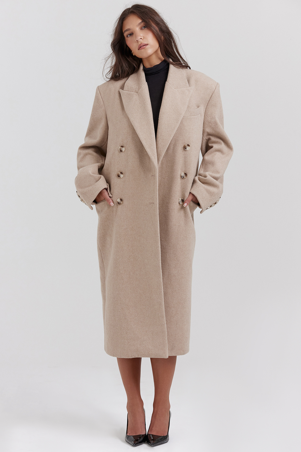 oatmeal double breasted coat