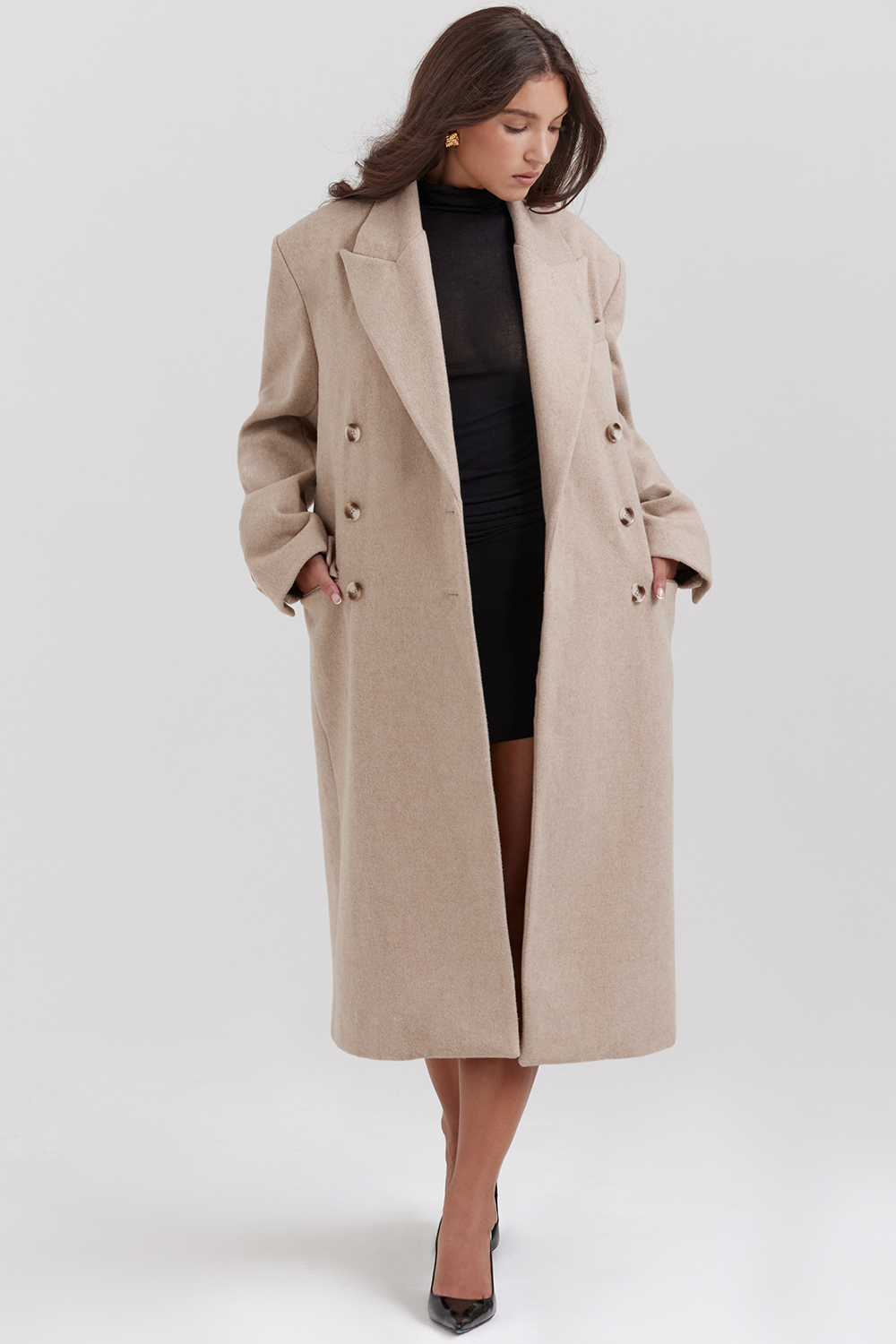 oatmeal double breasted coat