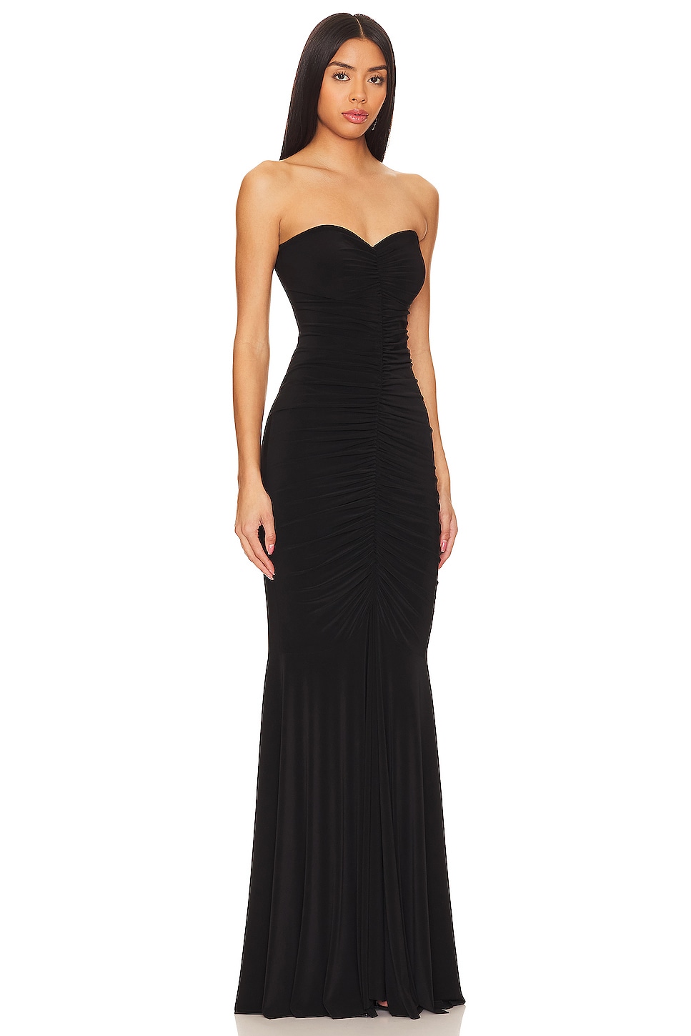 Strapless Shirred Front Fishtail Gown