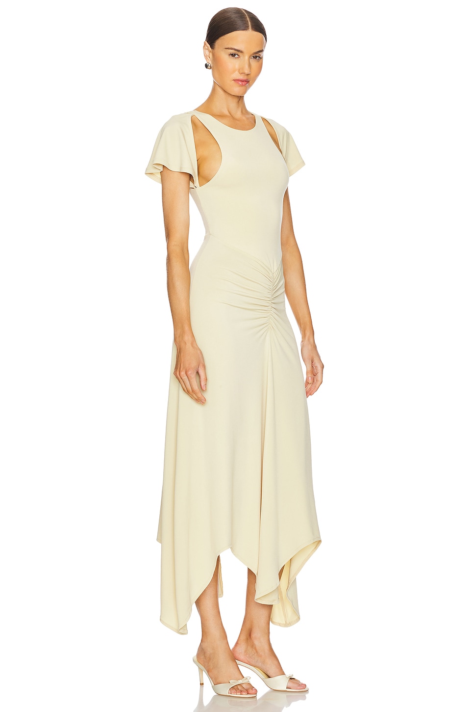 Ruched Asymmetric Midi Dress