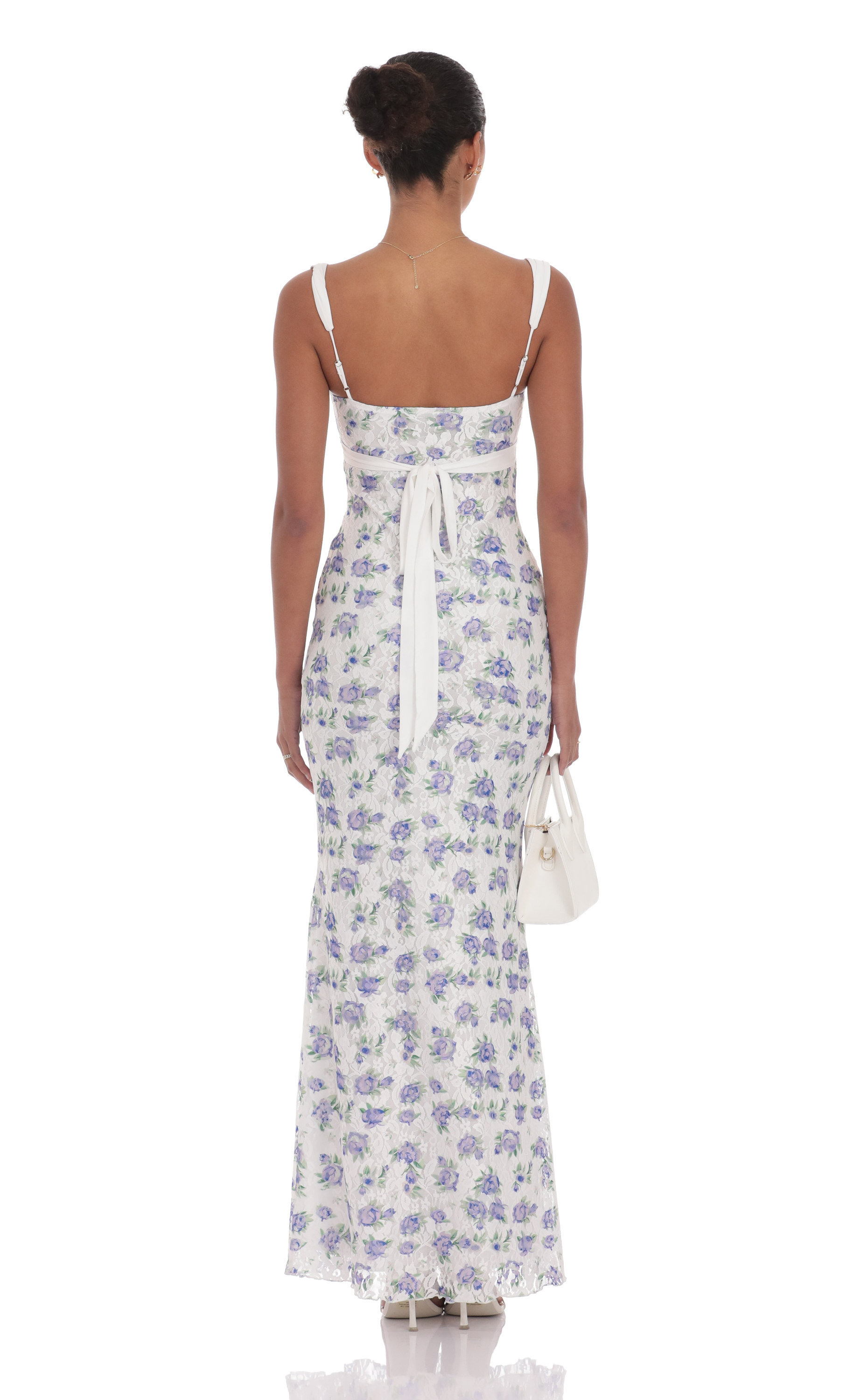 Floral Lace Maxi Dress in White