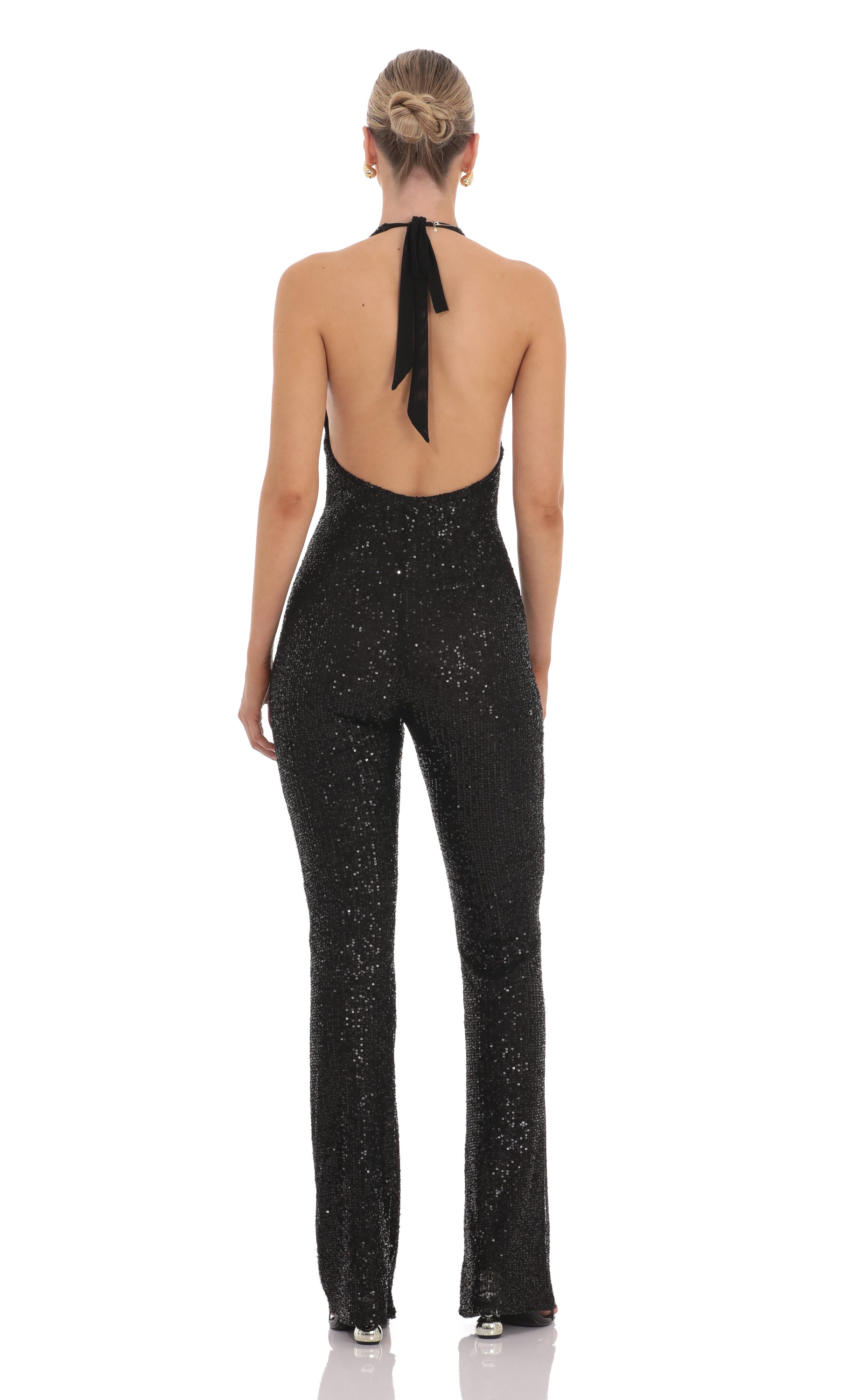 Sequin Halter Jumpsuit in Black
