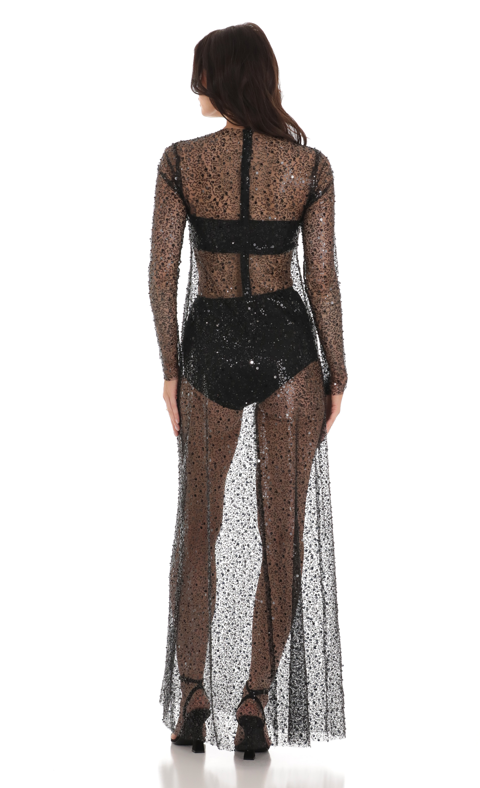 Sequin Mesh Dress in Black