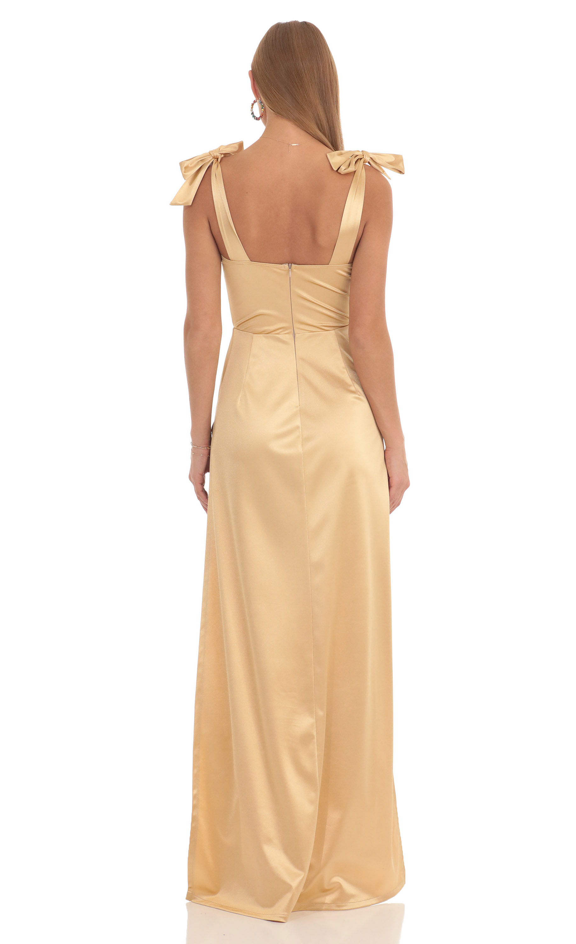Satin Slit Maxi Dress in Gold
