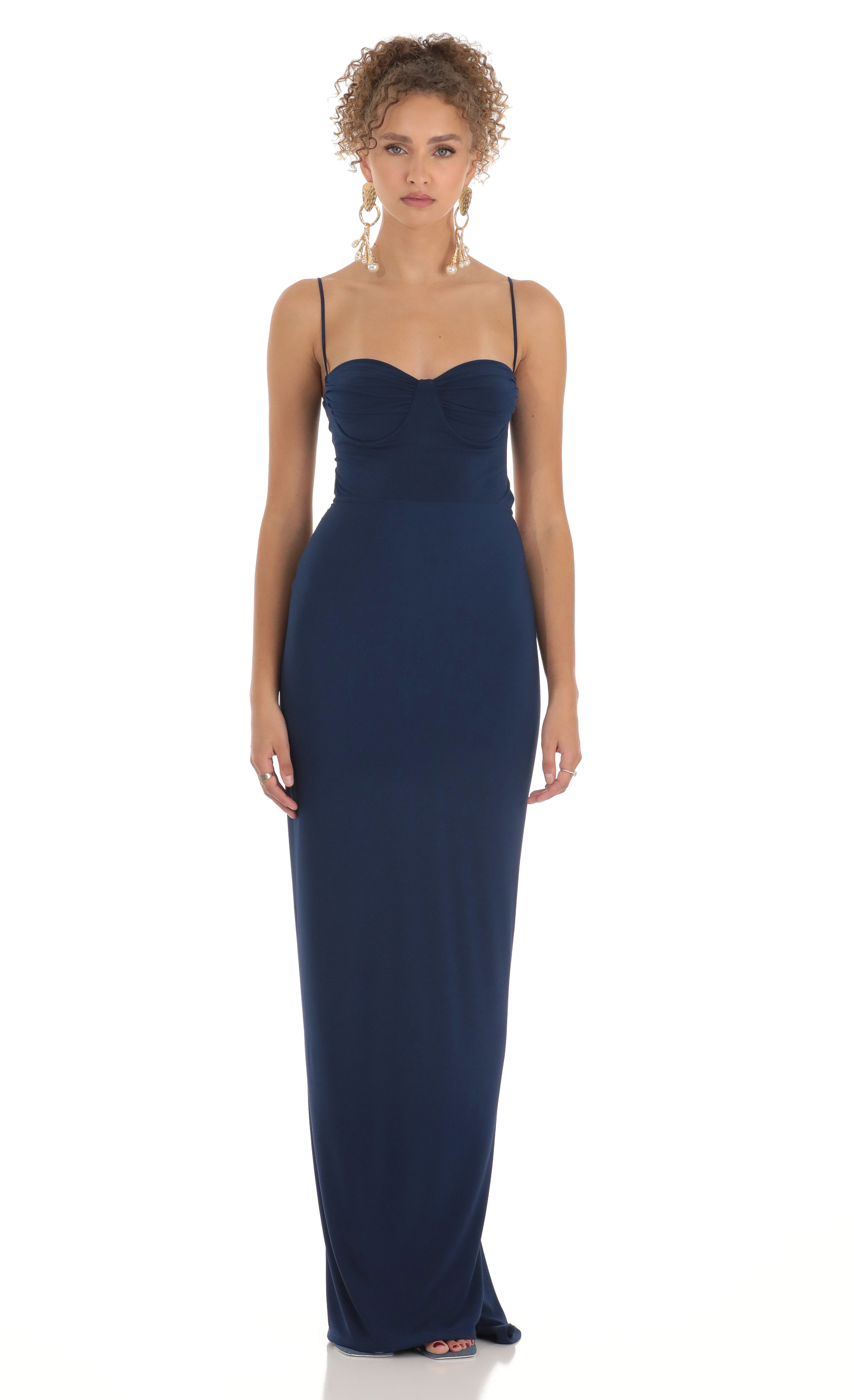 Ruched Maxi Dress in Navy