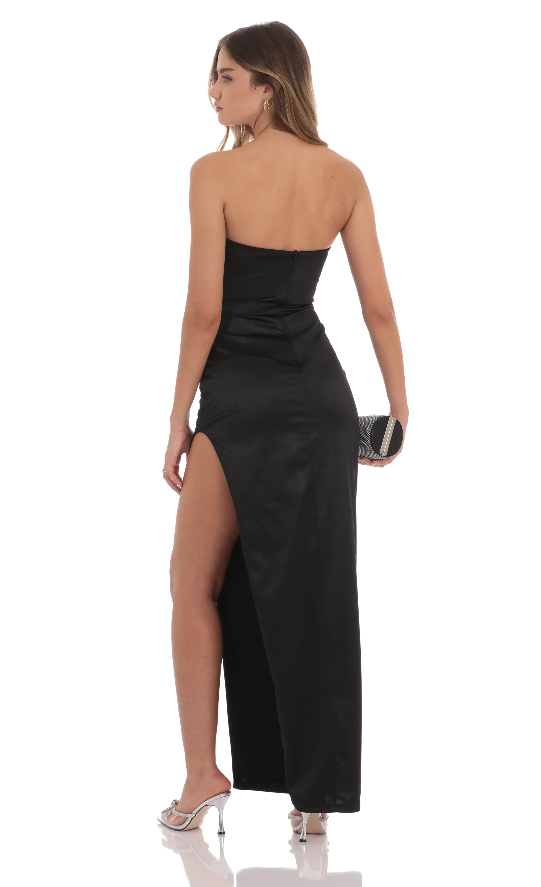 Satin Strapless Dress in Black