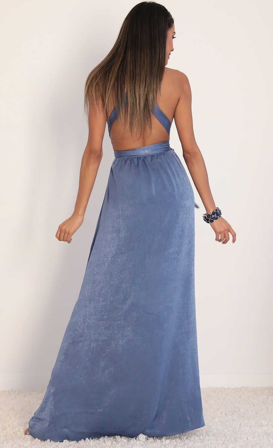 Satin Maxi Dress in Palace Blue