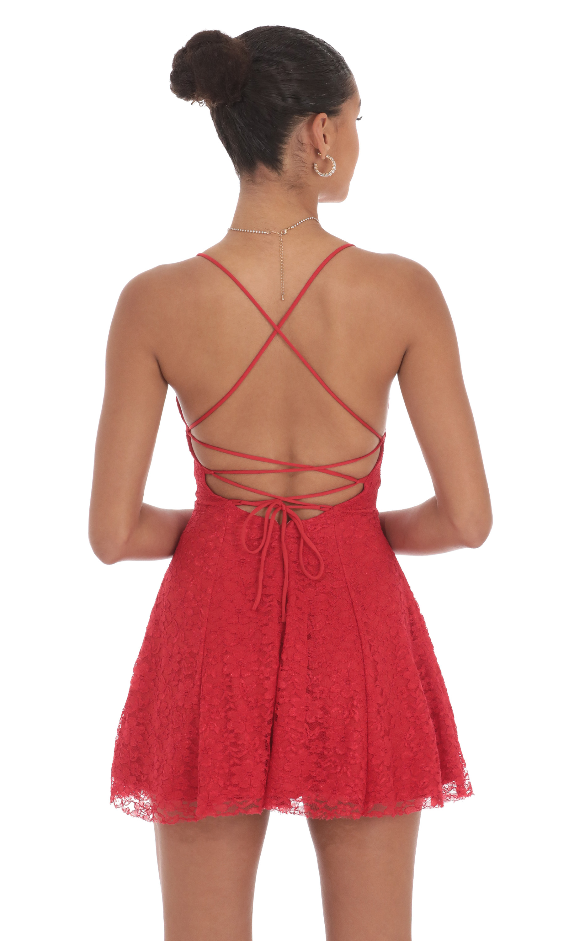 Lace Floral Mini Dress in Red