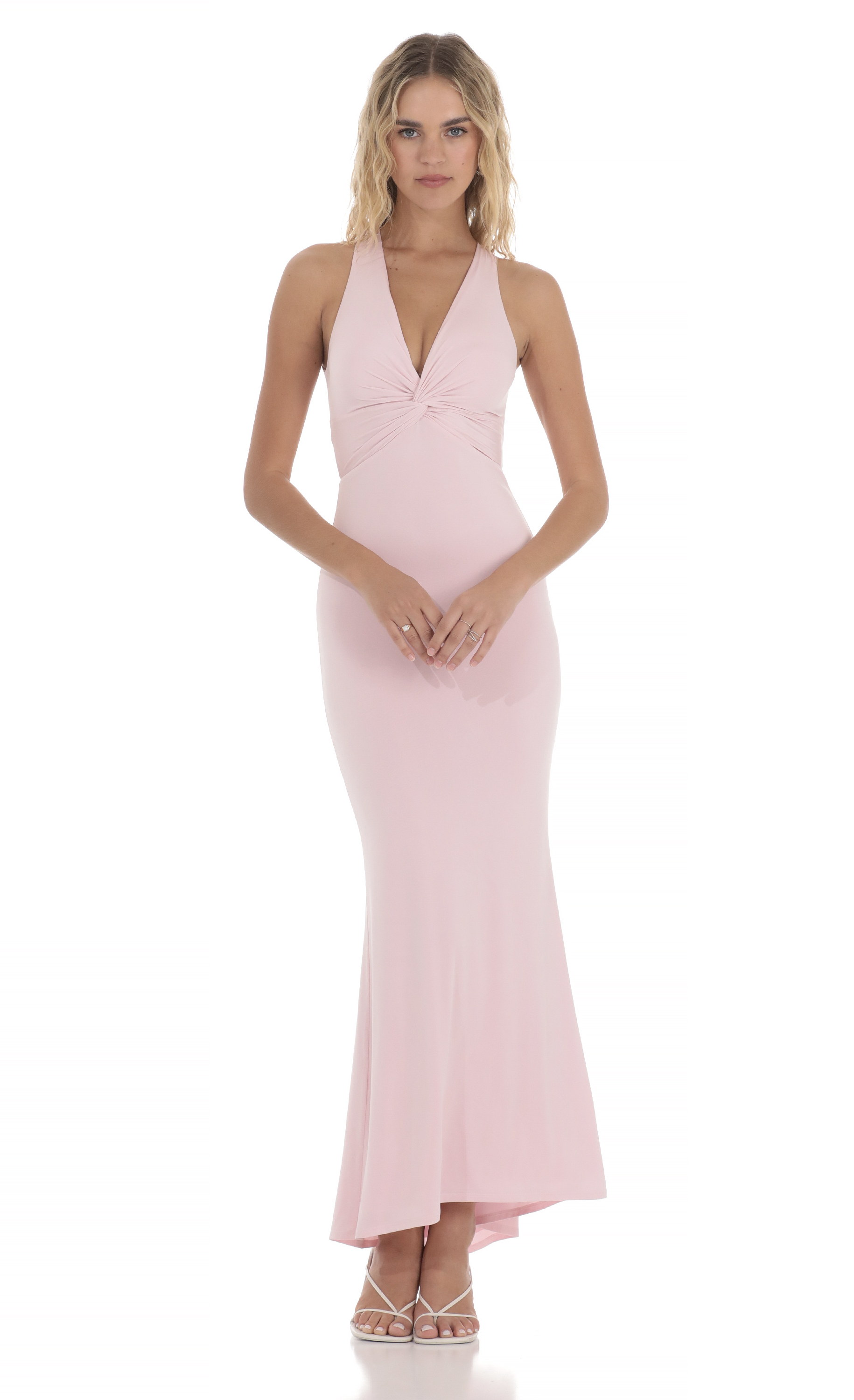 Twist V-Neck Maxi Dress in Pink