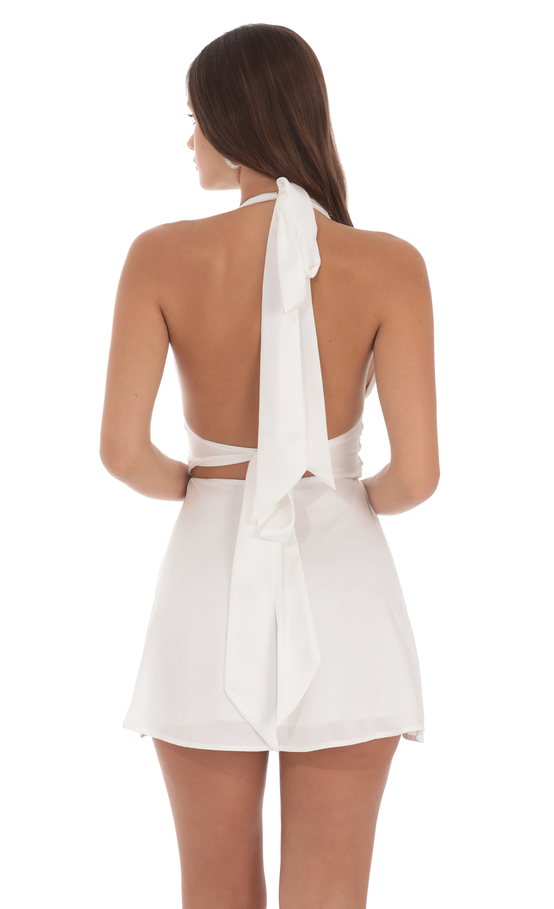 Satin Halter Dress in White