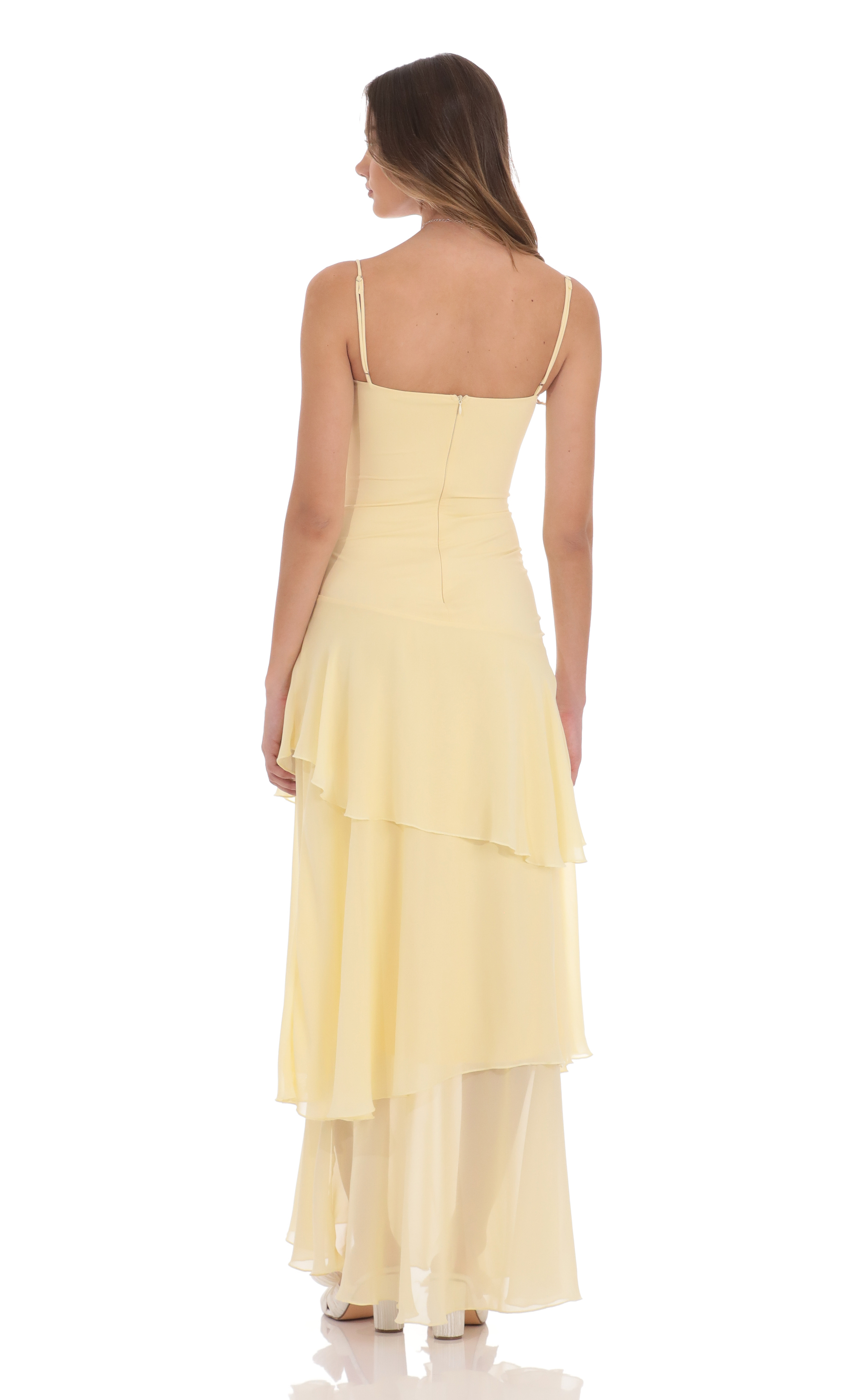 Long Ruffle Maxi Dress in Yellow