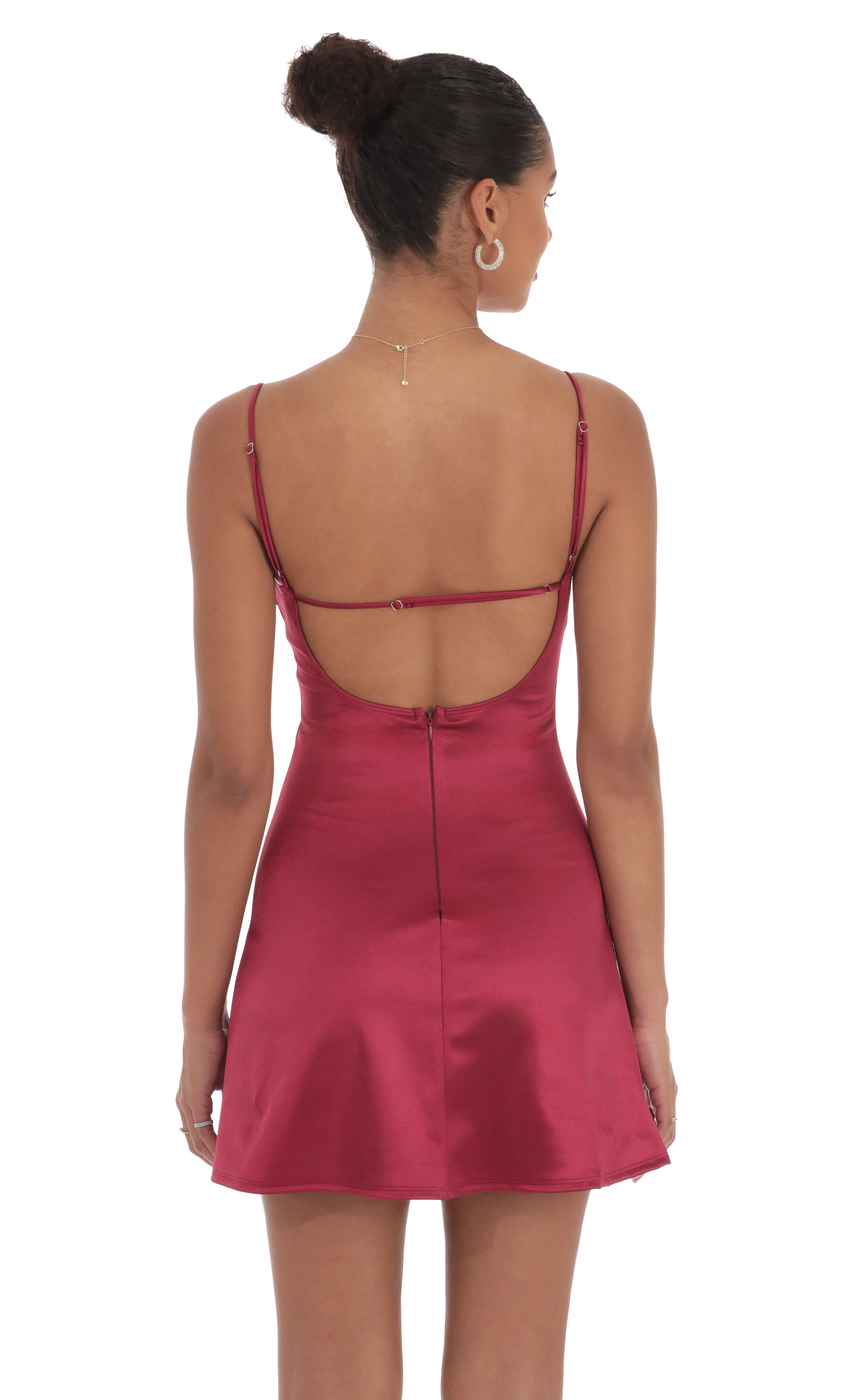 Satin Front Hook Dress in Maroon