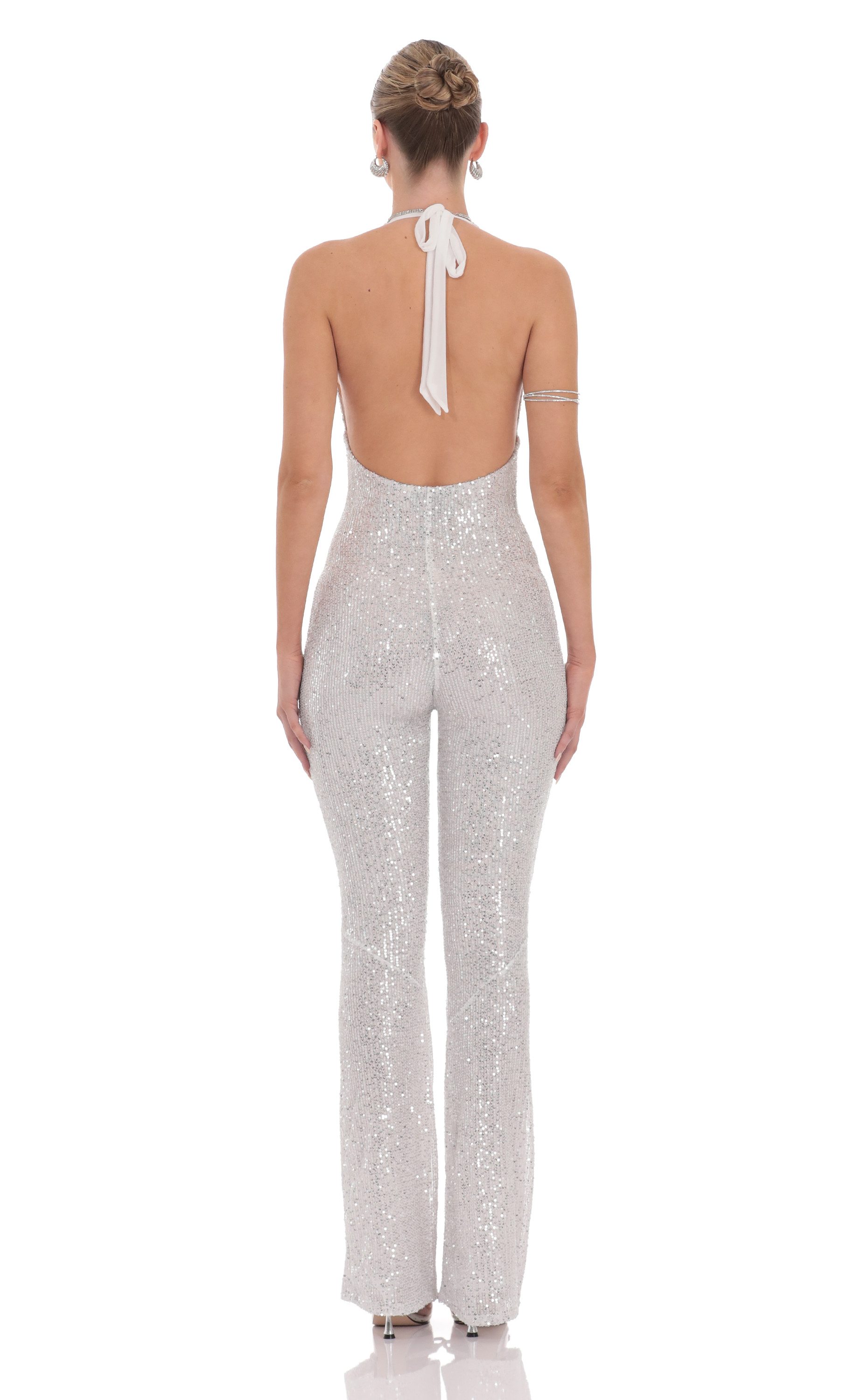 Sequin Halter Jumpsuit in White