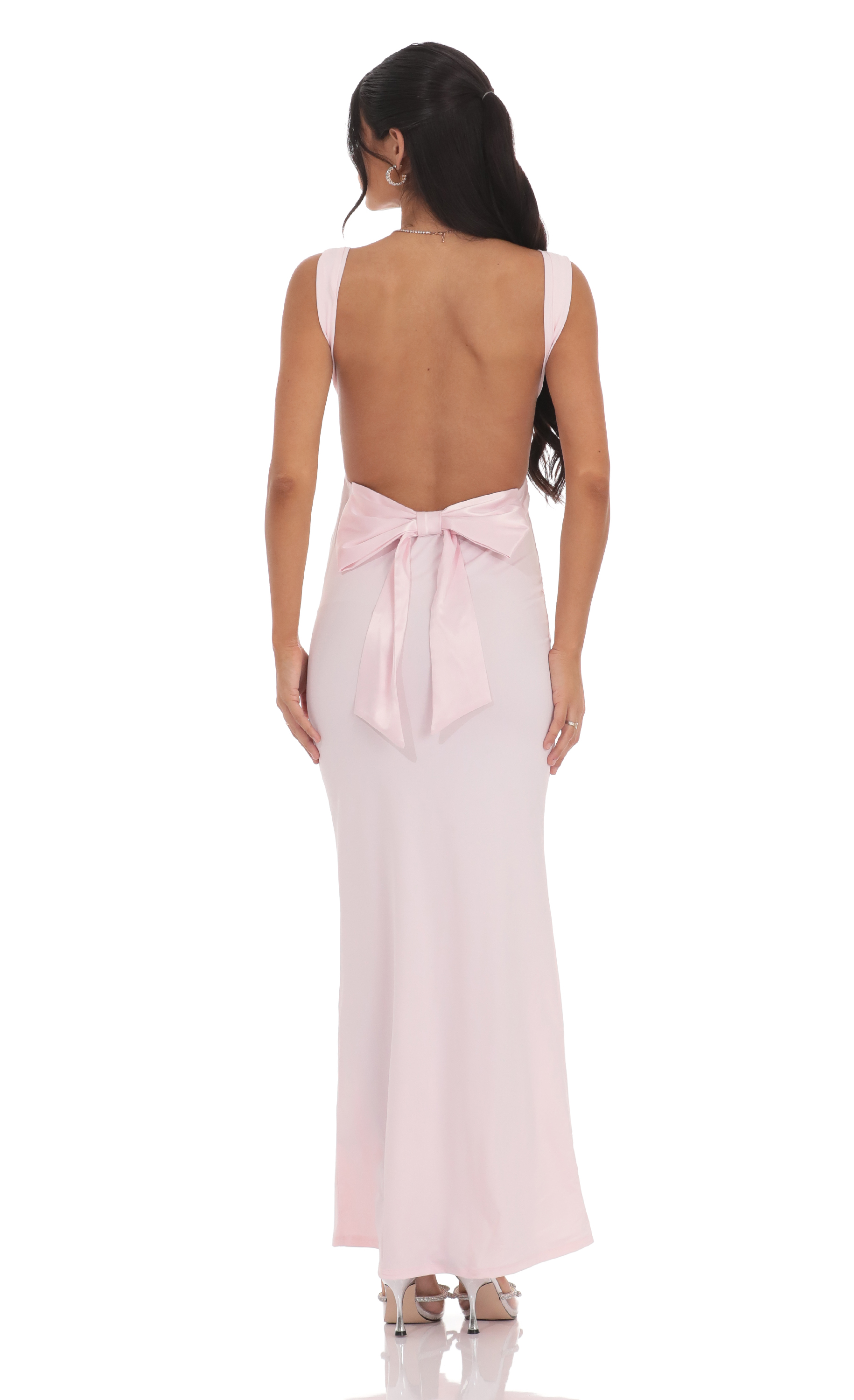 Open Back Bow Maxi Dress in Pink