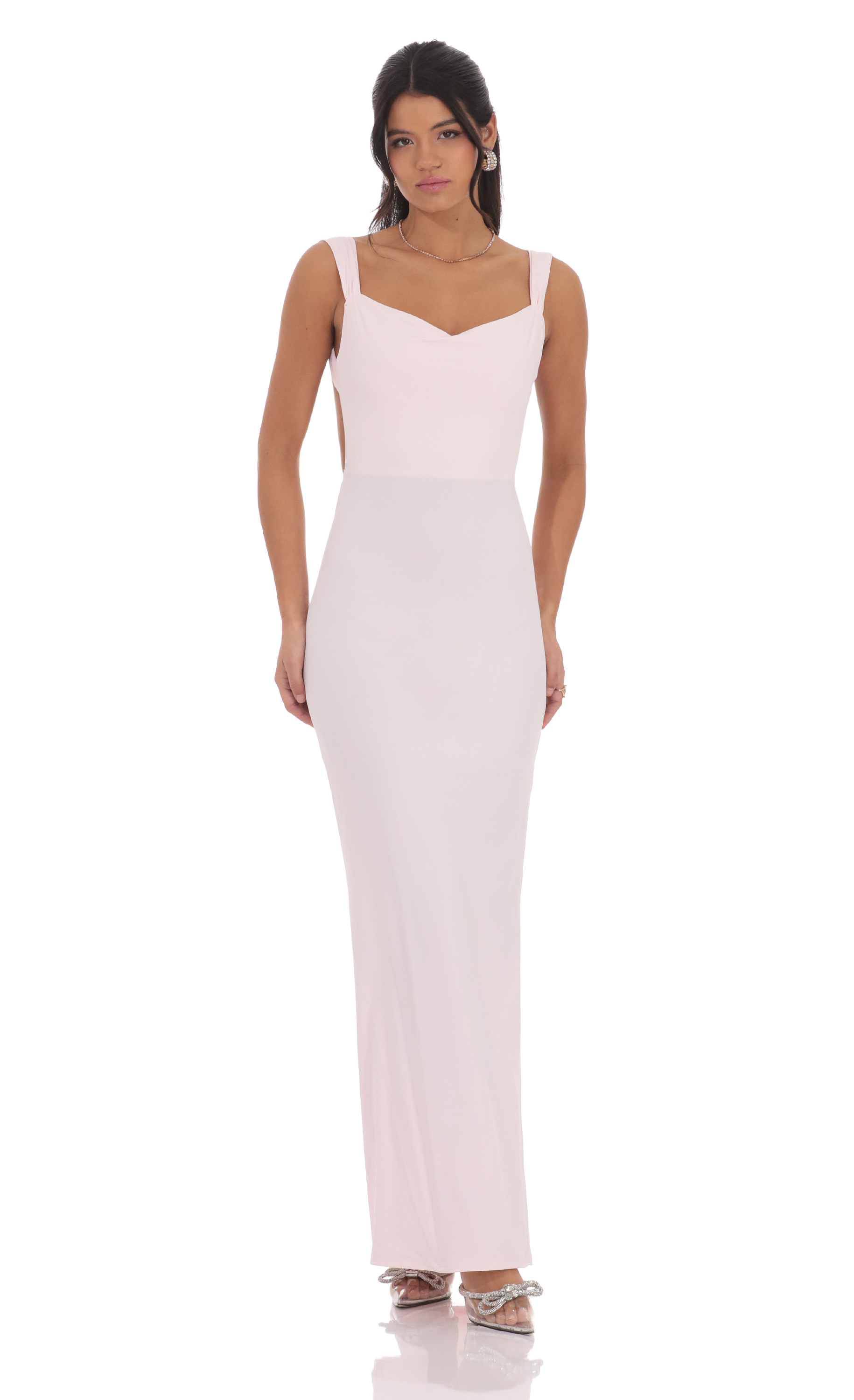 Open Back Bow Maxi Dress in Pink