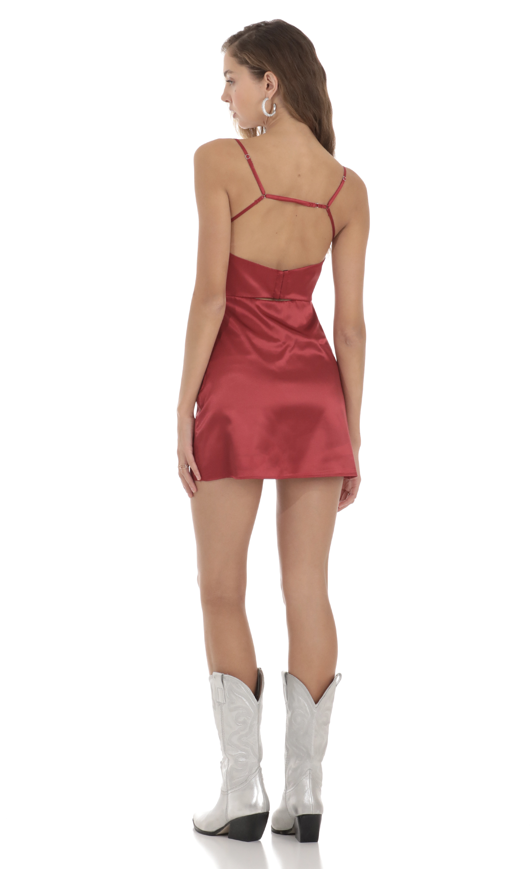 Satin Strappy Back Dress in Red