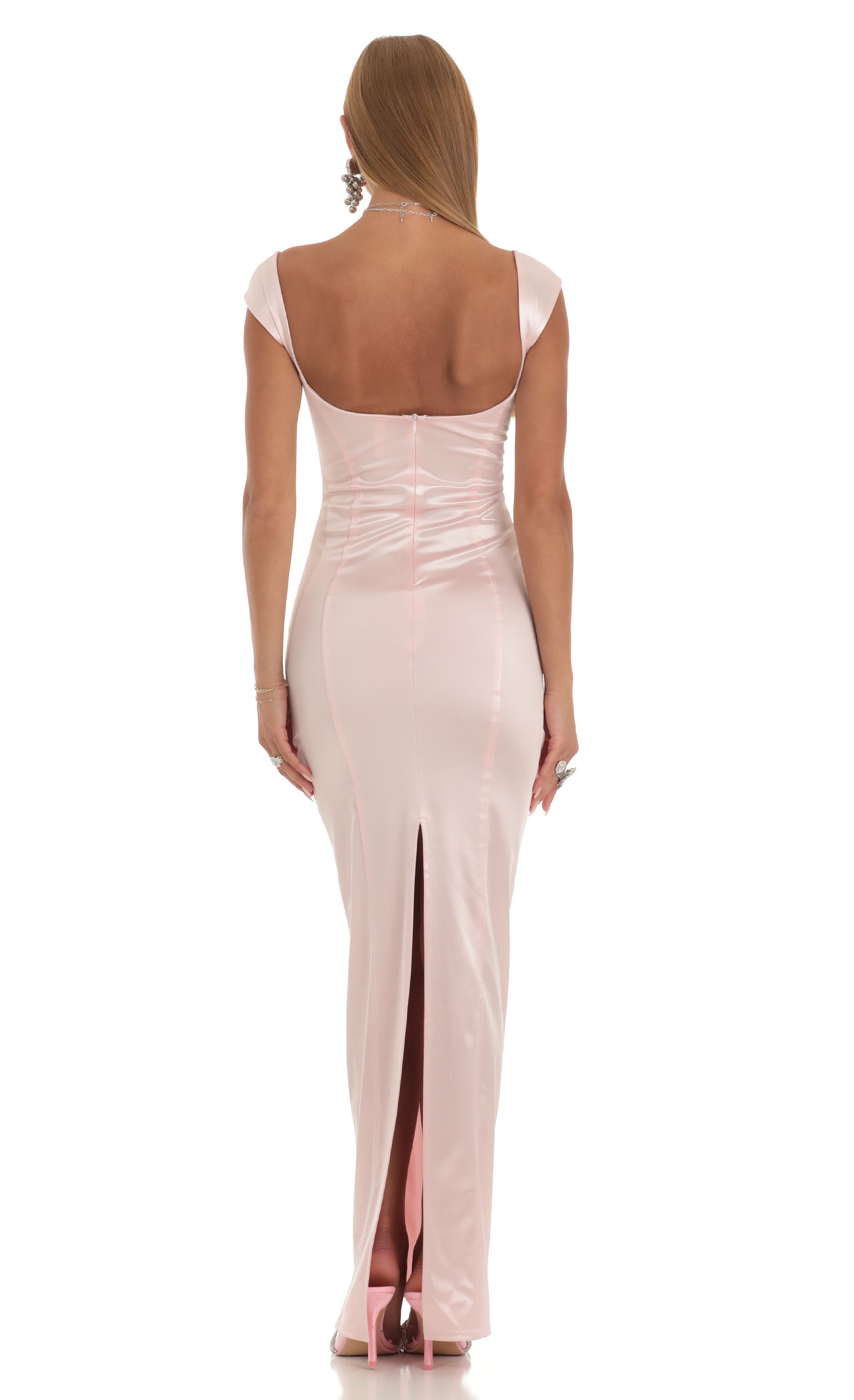 Satin Maxi Dress in Pink
