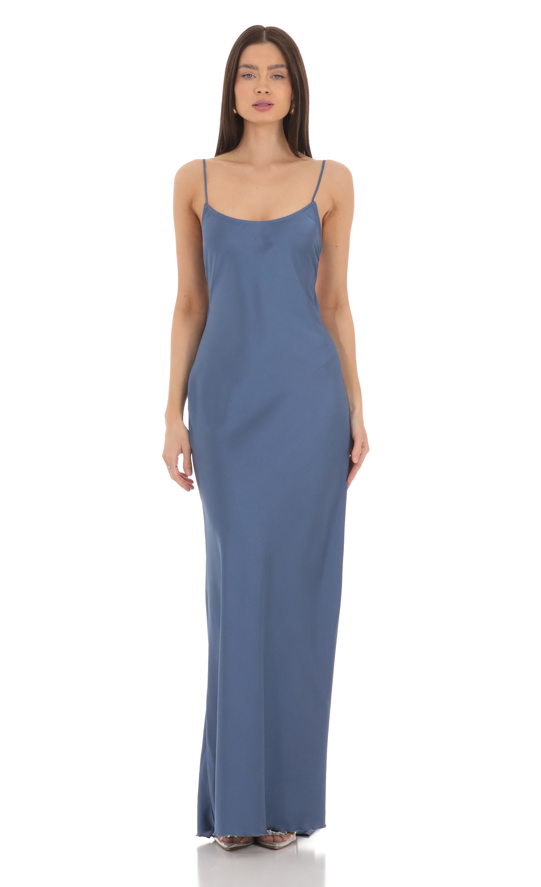 Back Bow Satin Dress in Navy