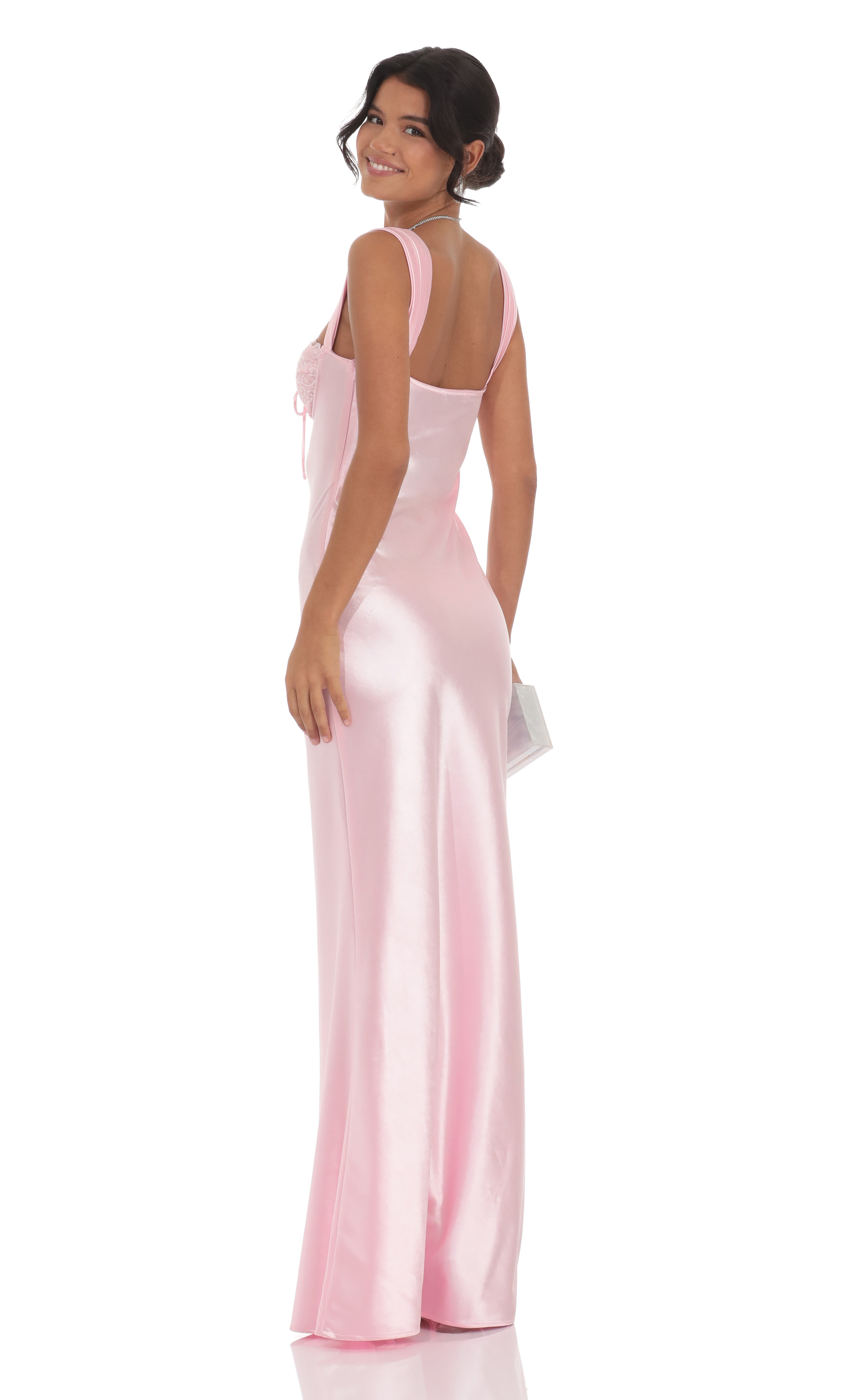 Satin Lace-Bust Dress in Pink