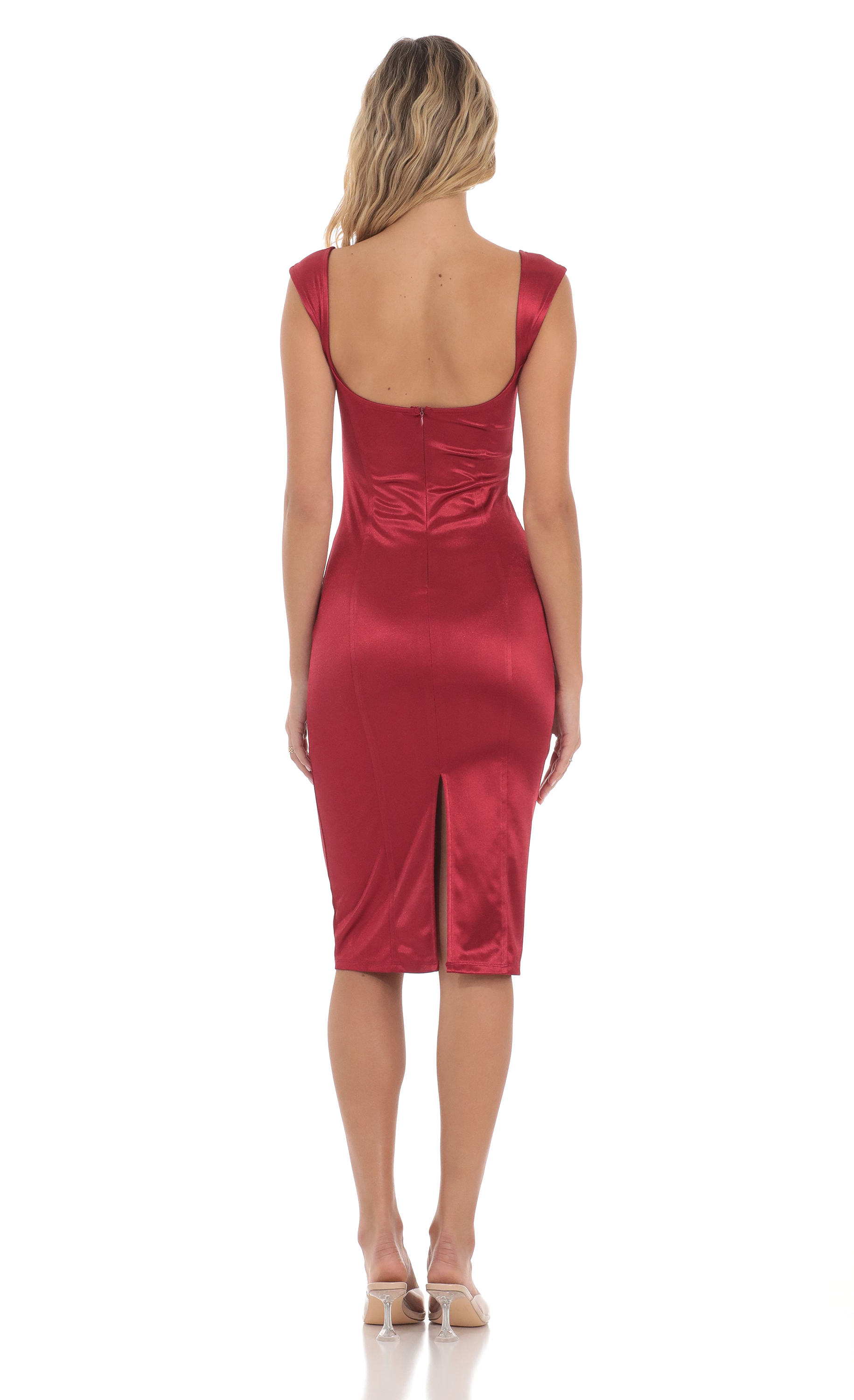 Satin Midi Dress in Red