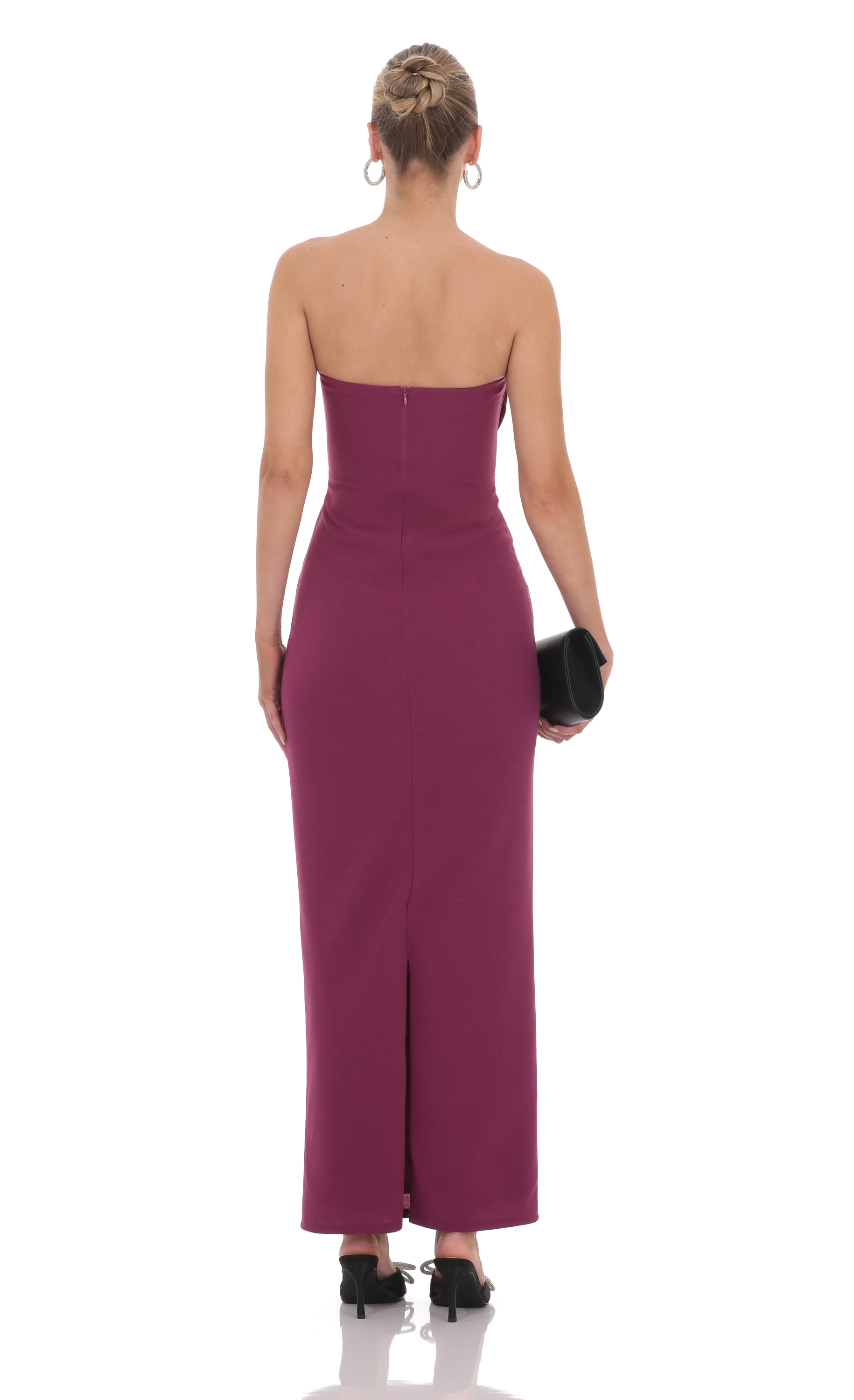 Bow Strapless Maxi Dress in Plum