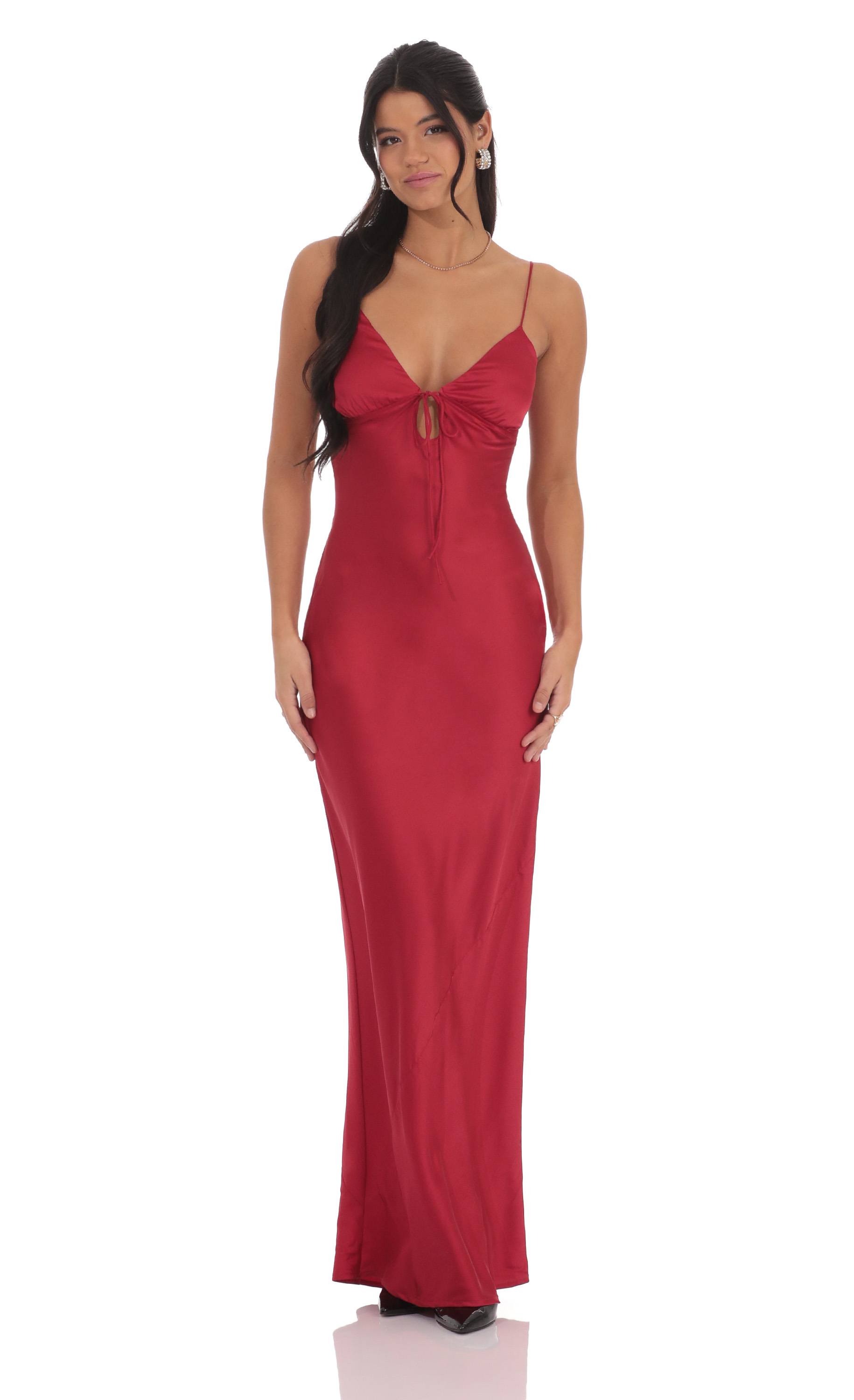 Satin Back Tie Maxi Dress in Red