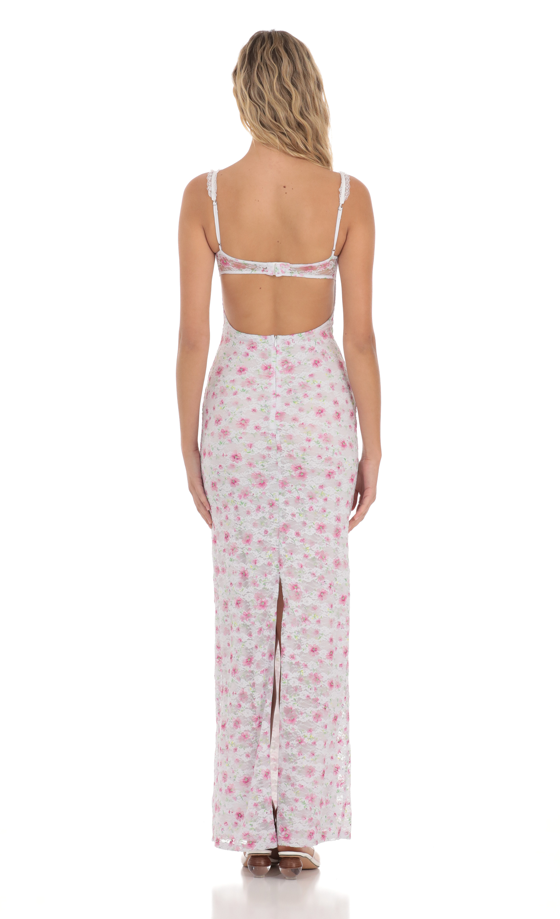 Lace Floral Maxi Dress in White