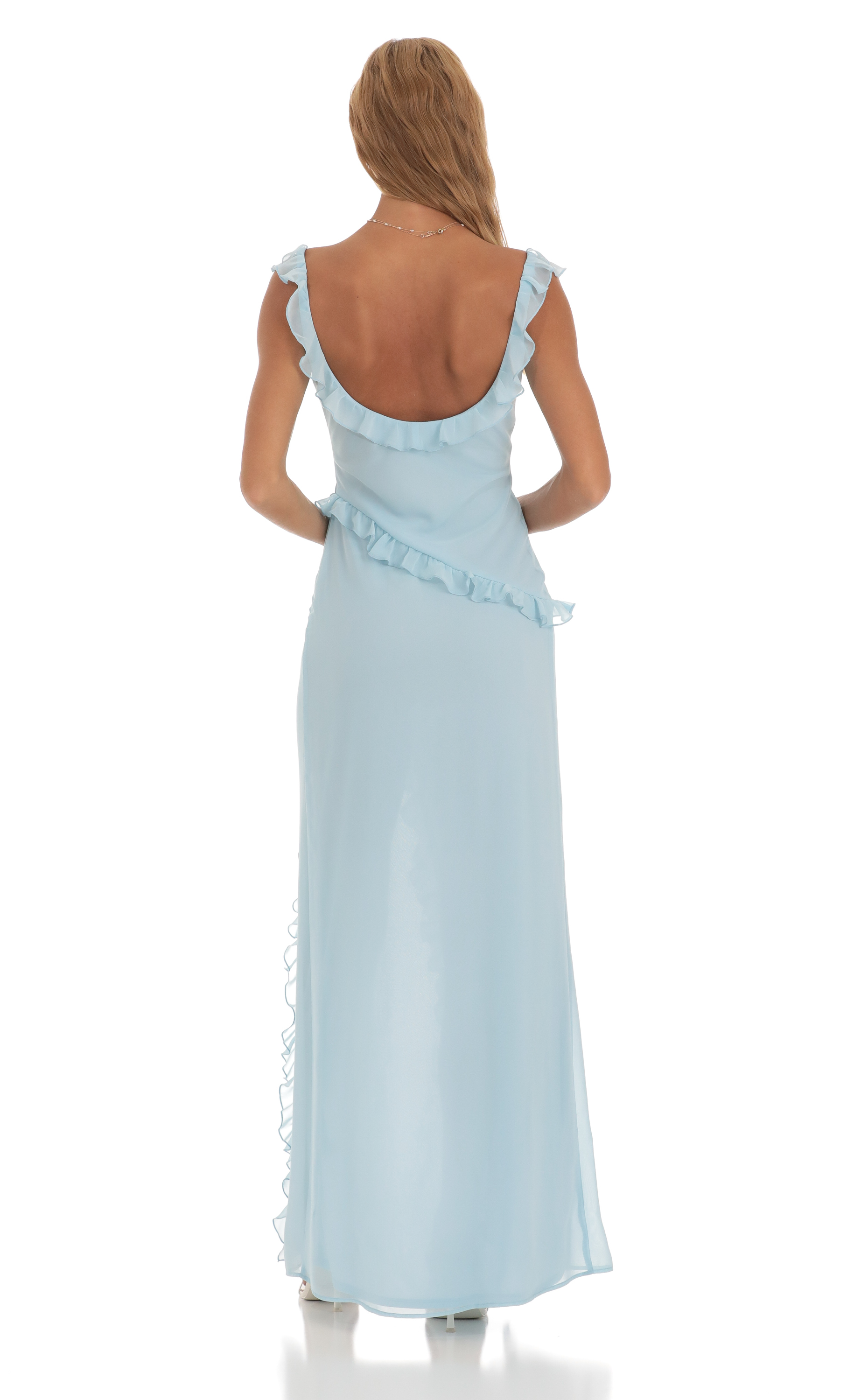 Chiffon Ruffle Dress in Blue