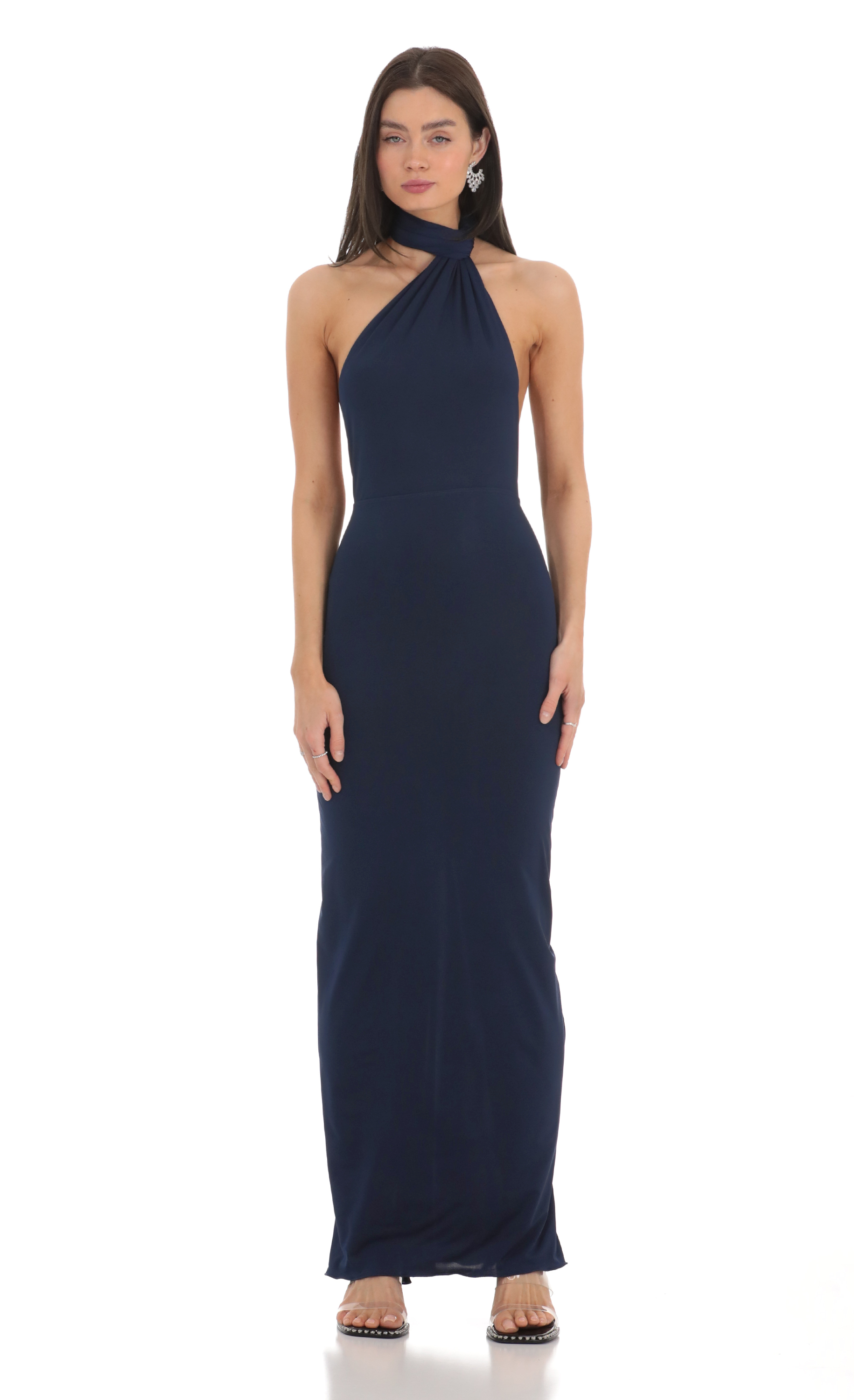 Scarf Strap Maxi Dress in Navy