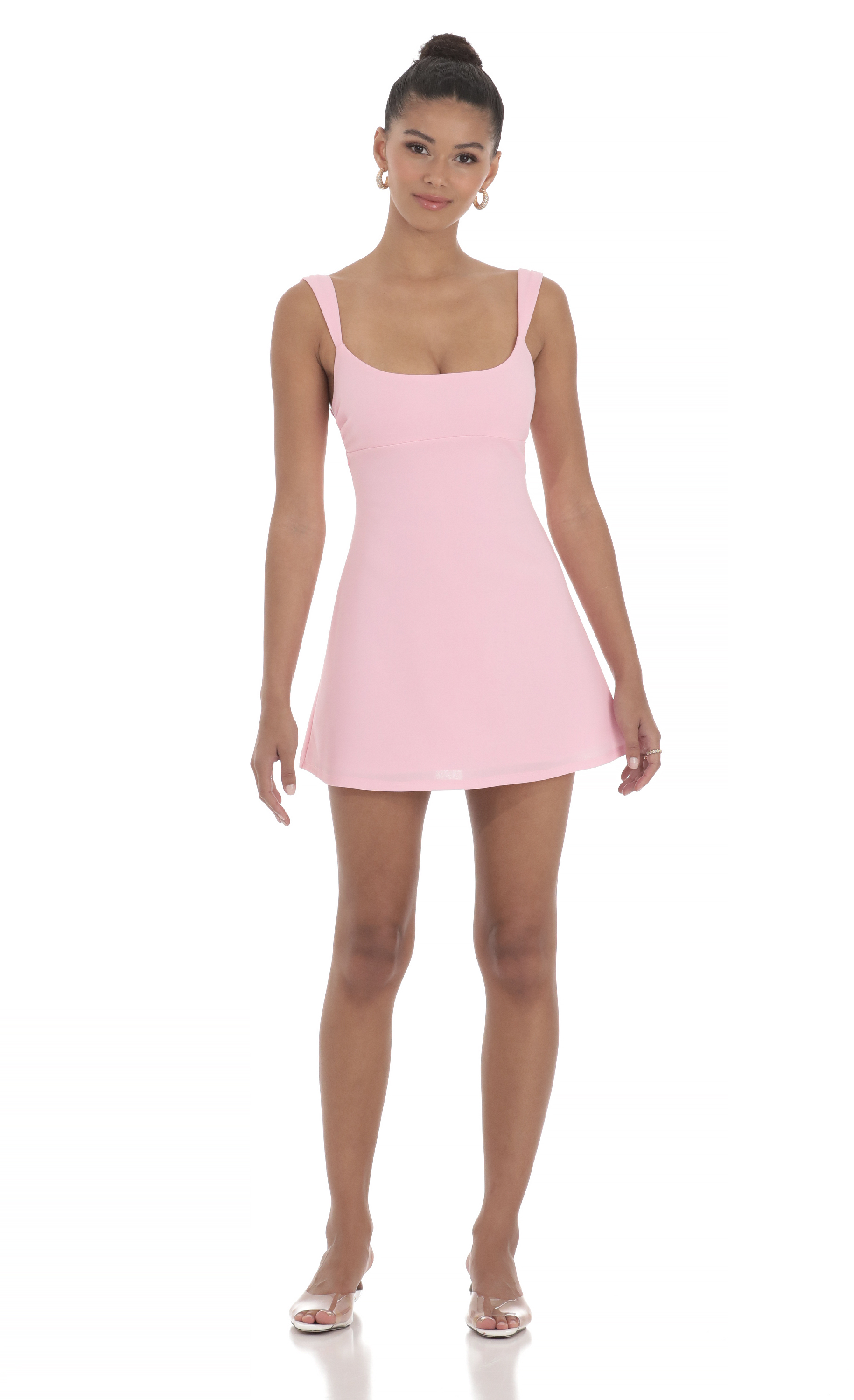 Wide Strap Flare Dress in Pink