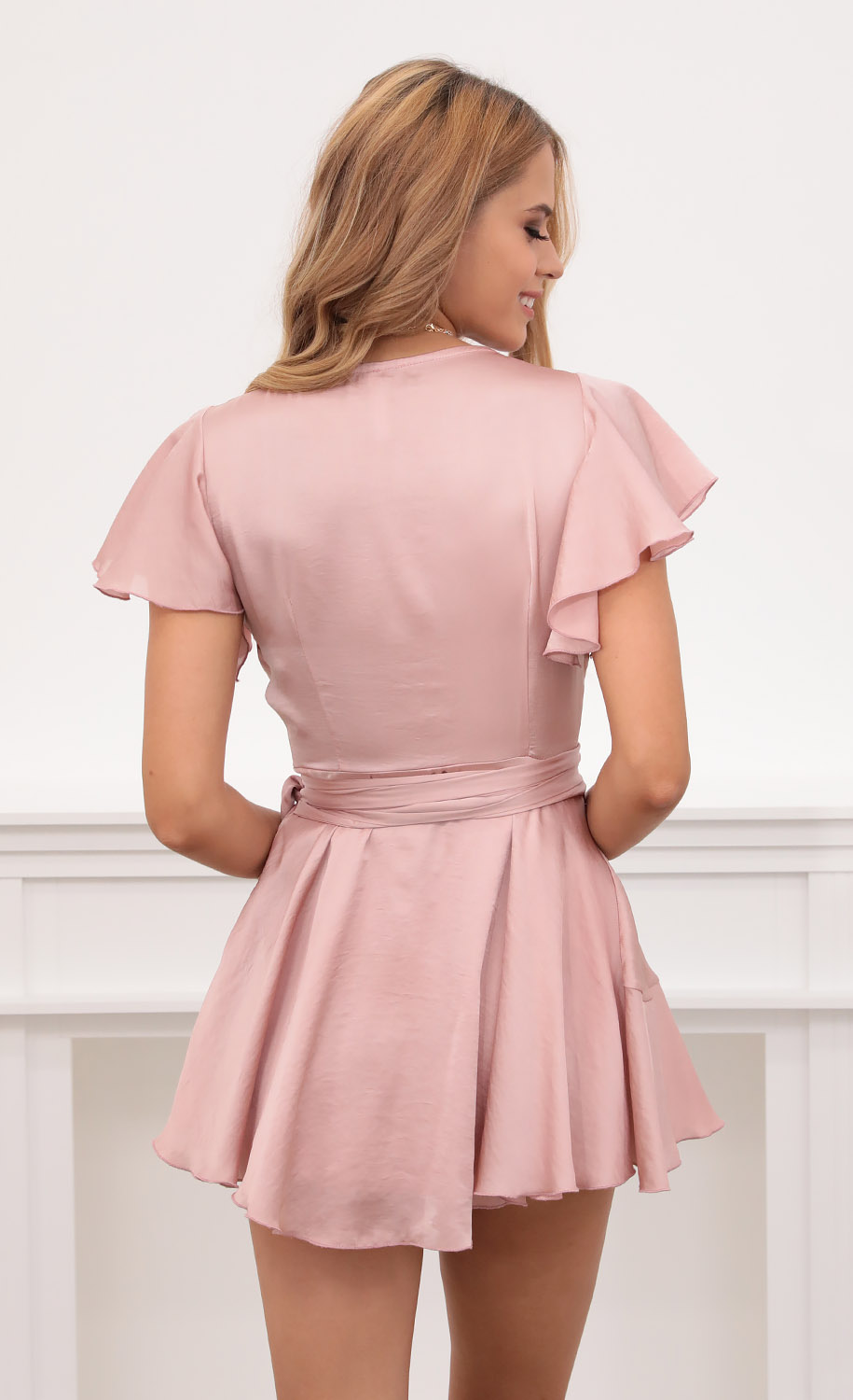 Satin Wrap Dress in Blush