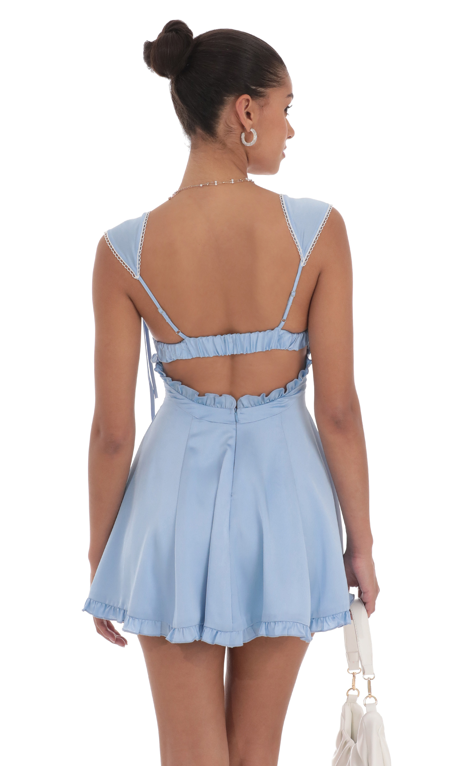 Satin Cap Sleeve Dress in Blue